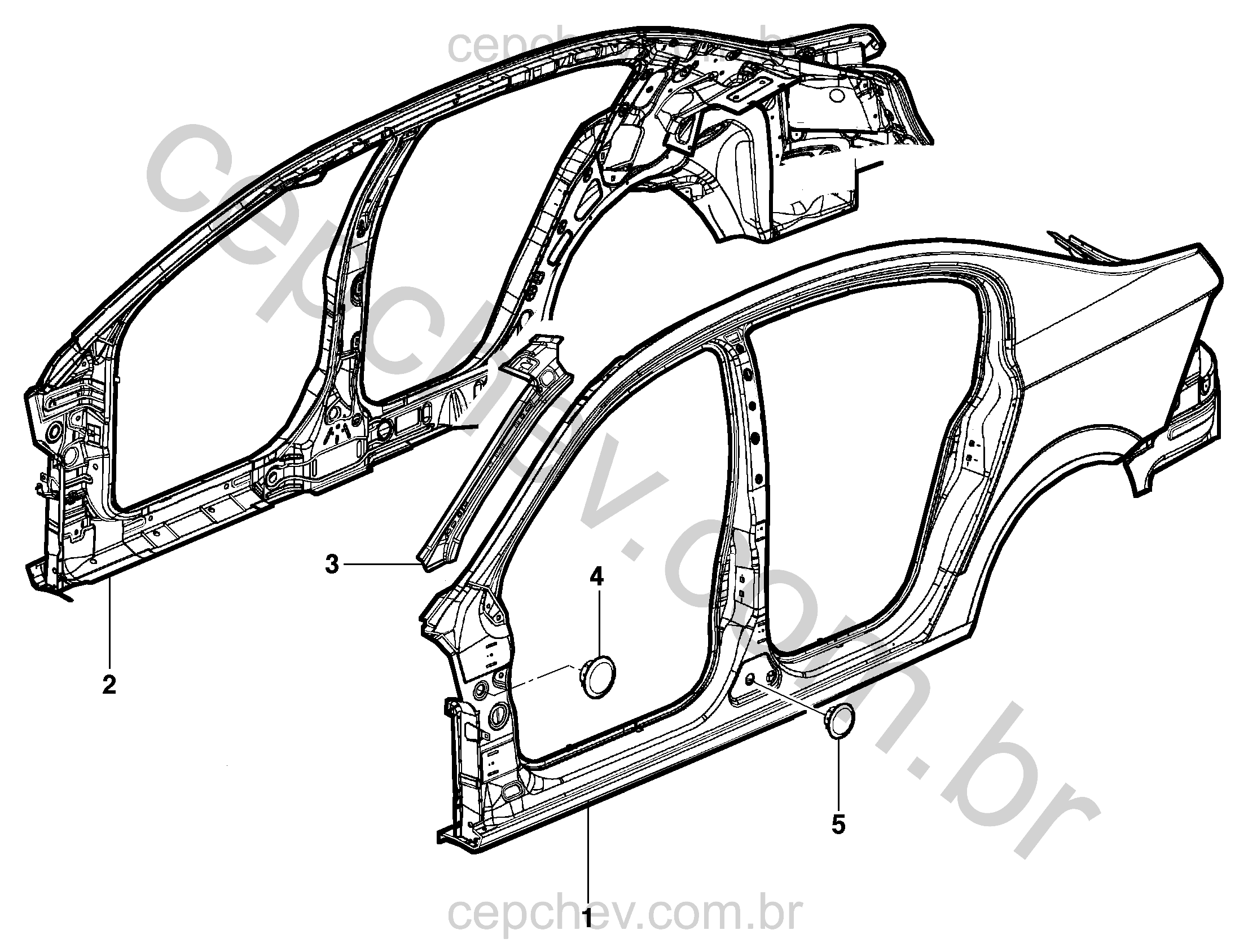 Estrutura lateral, interna e traseira (Sedan)