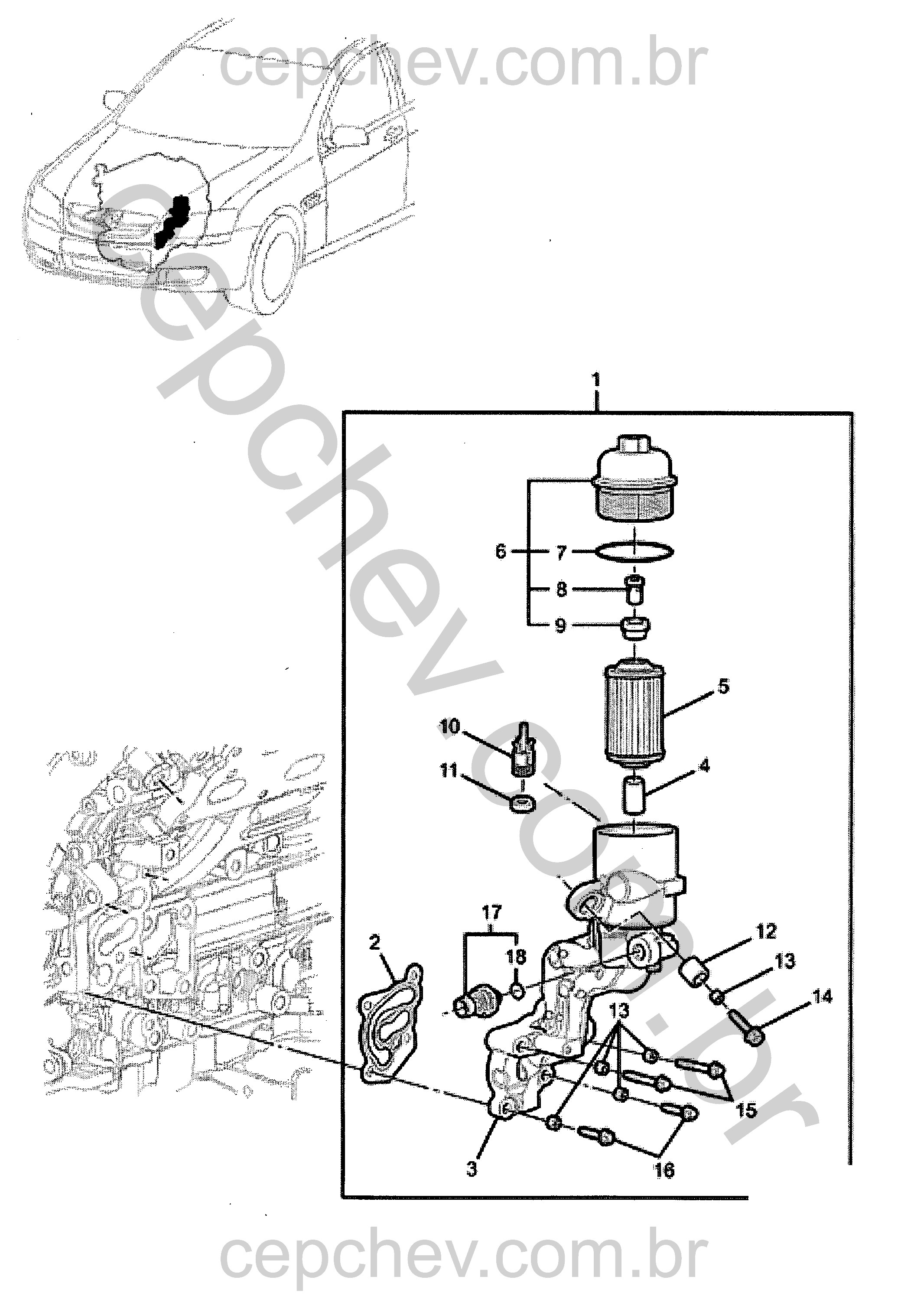 Filtro de óleo motor e adaptadores com sensores e válvulas de pressão