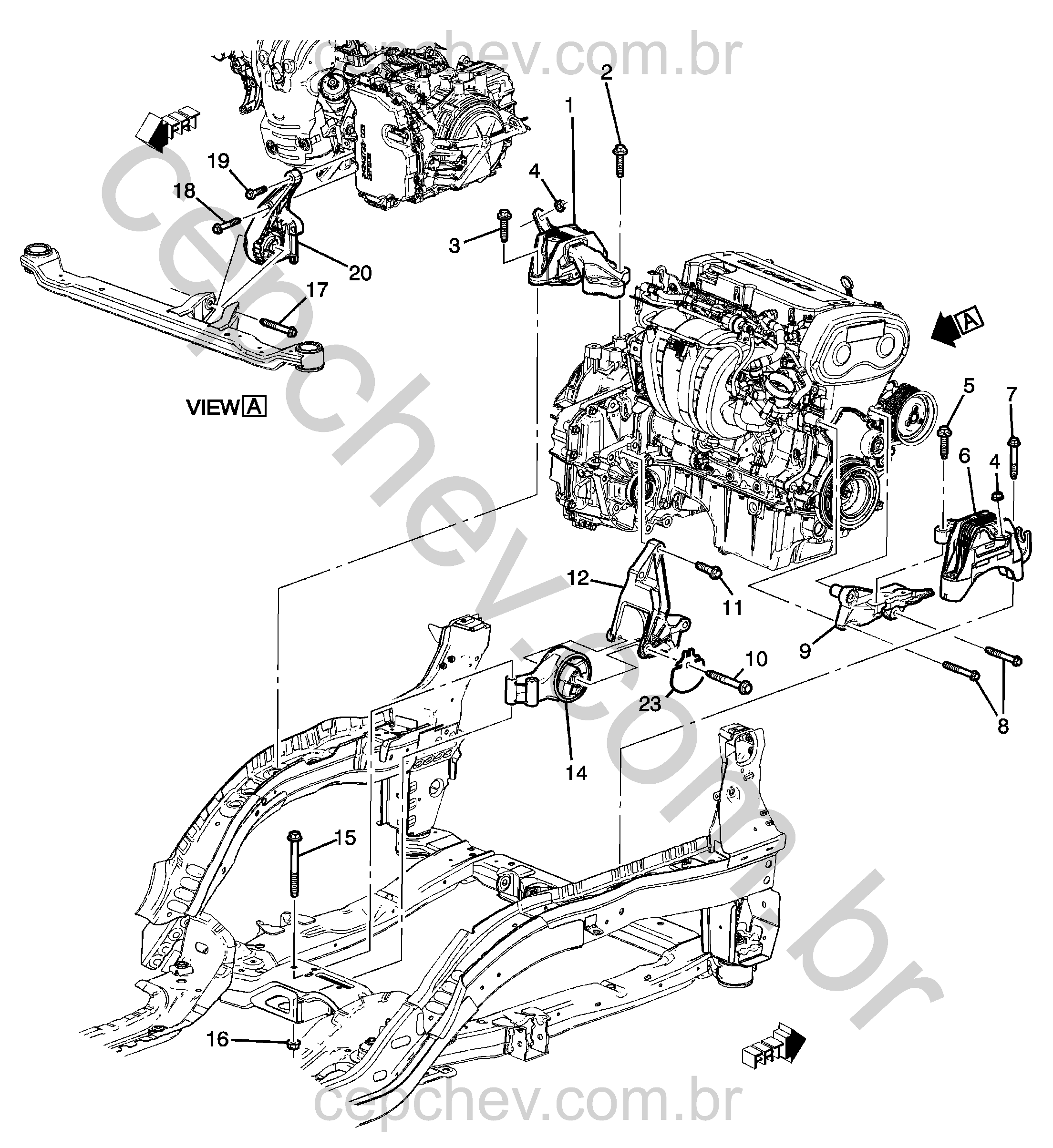 Montagem do motor e transmissão automática com suportes e fixações diversas (1)