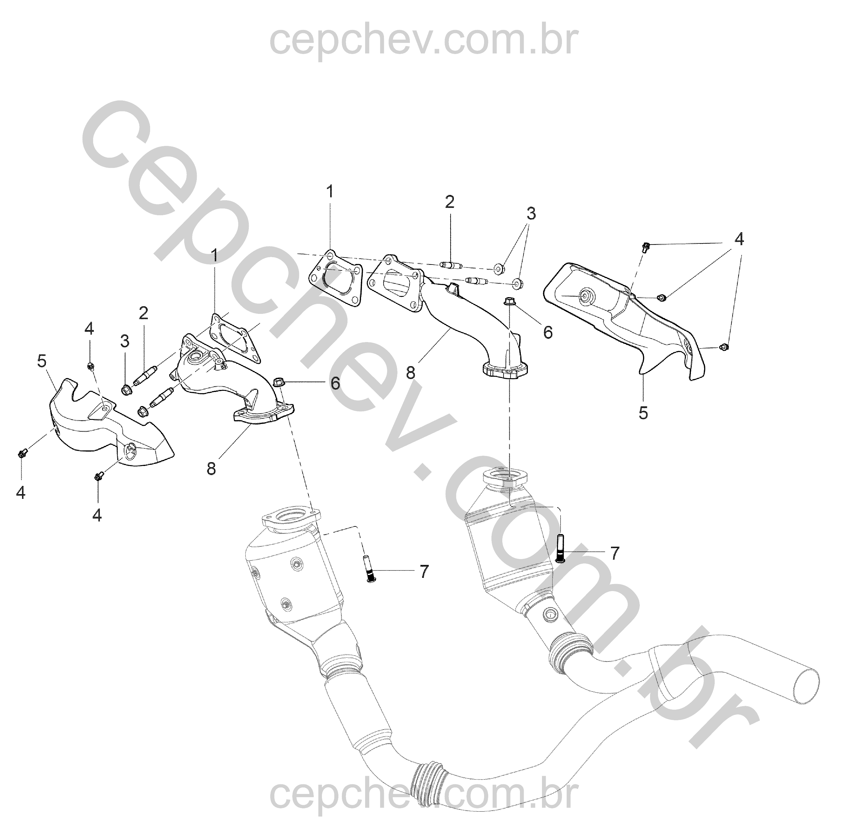 Sistema de escapamento 3.6L gasolina (LFX) com tubos e acessórios completos