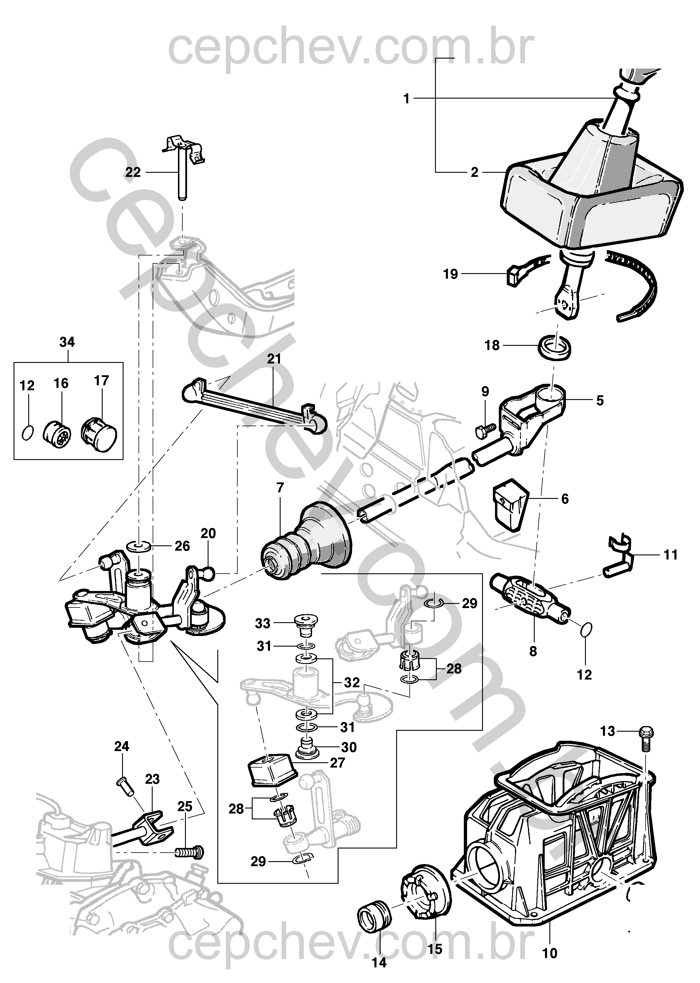 Alavanca e componentes do câmbio de transmissão manual (M25, MD5, MG4, MU7)