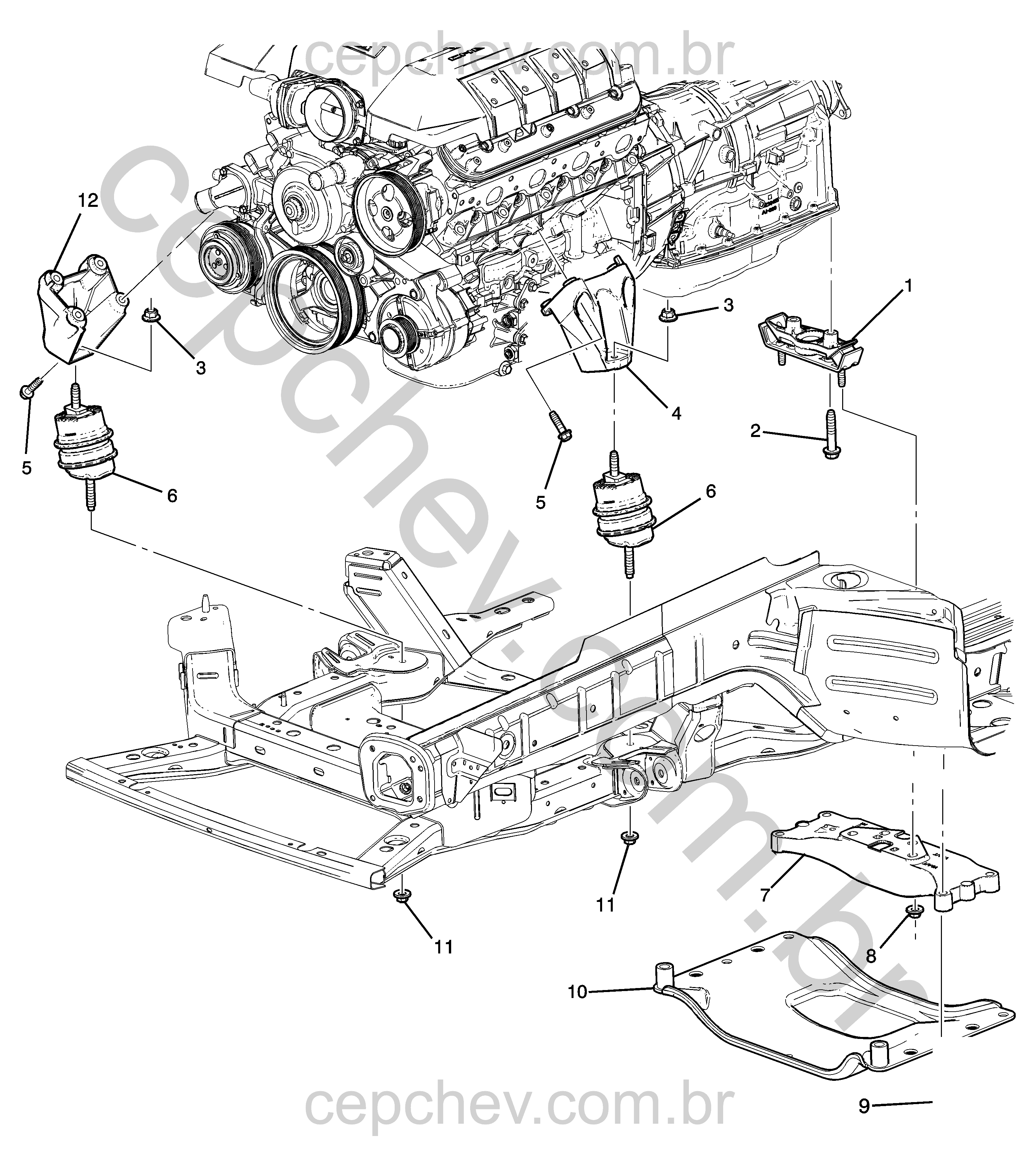 Montagem motor e transmissão (L99/6.2J, MYC automático)