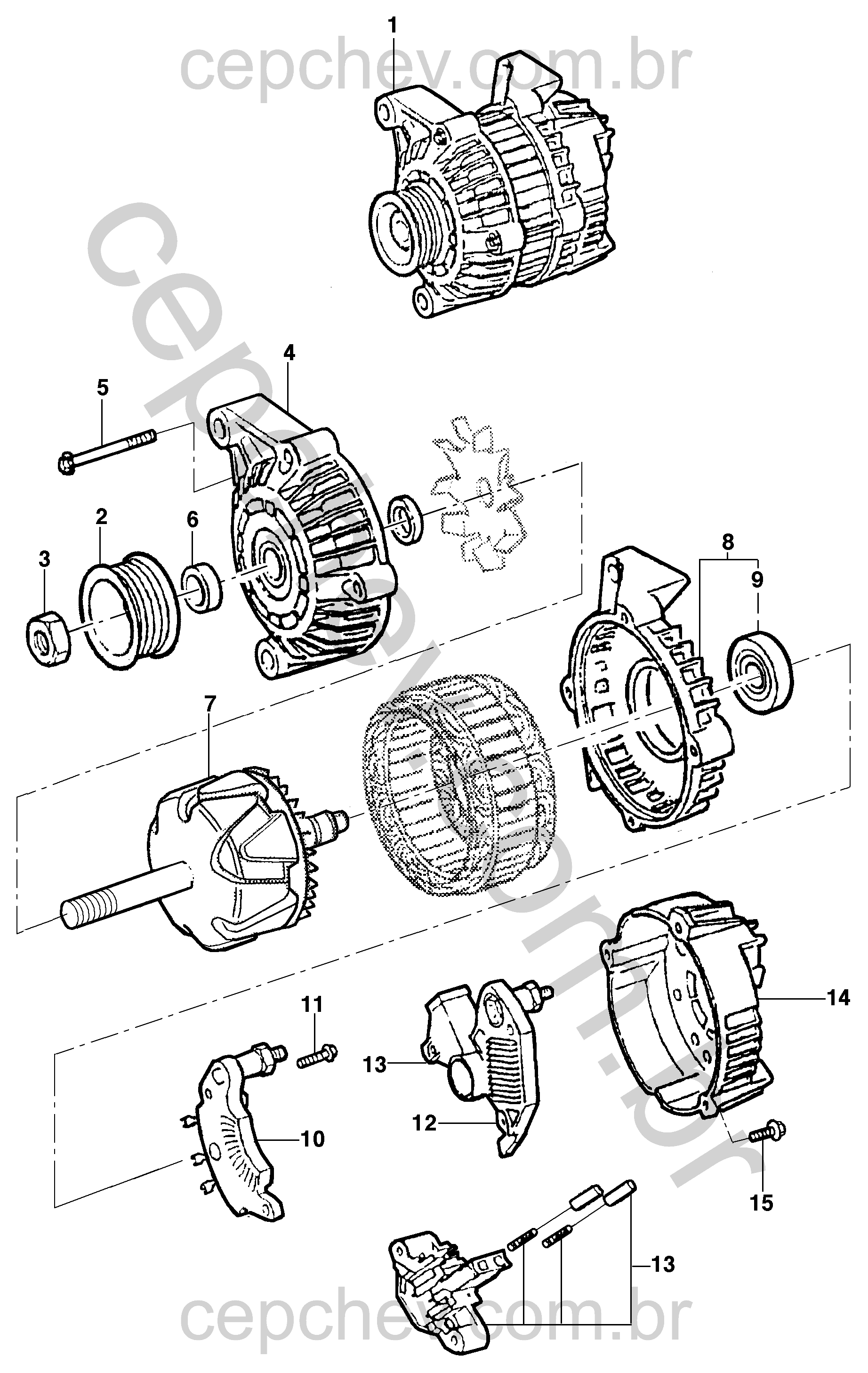 Componentes do alternador para motor L35, LG3 e LW9