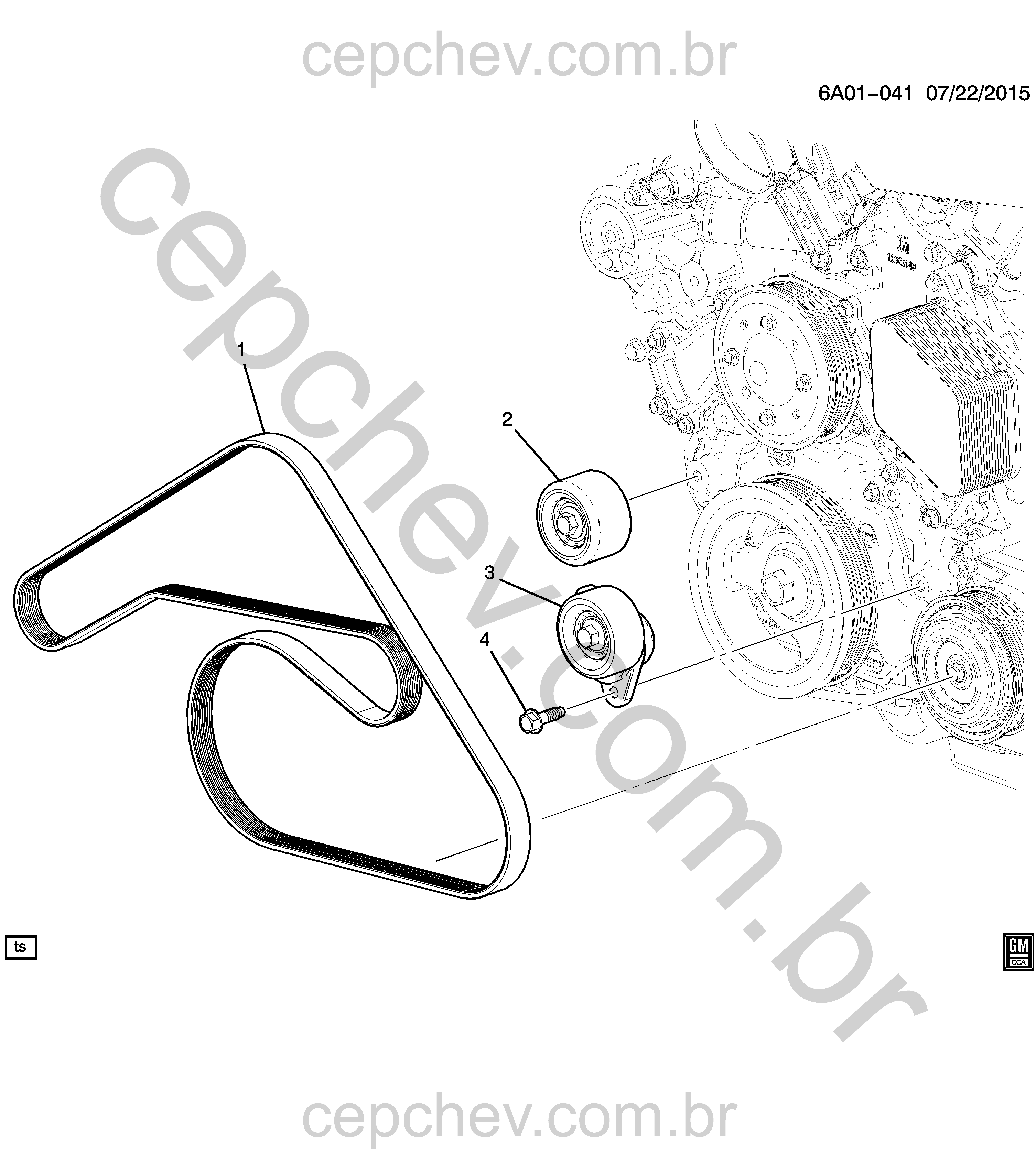 Polias, correias e tensionadores para acionamento auxiliar do motor 3.6S (LGX)