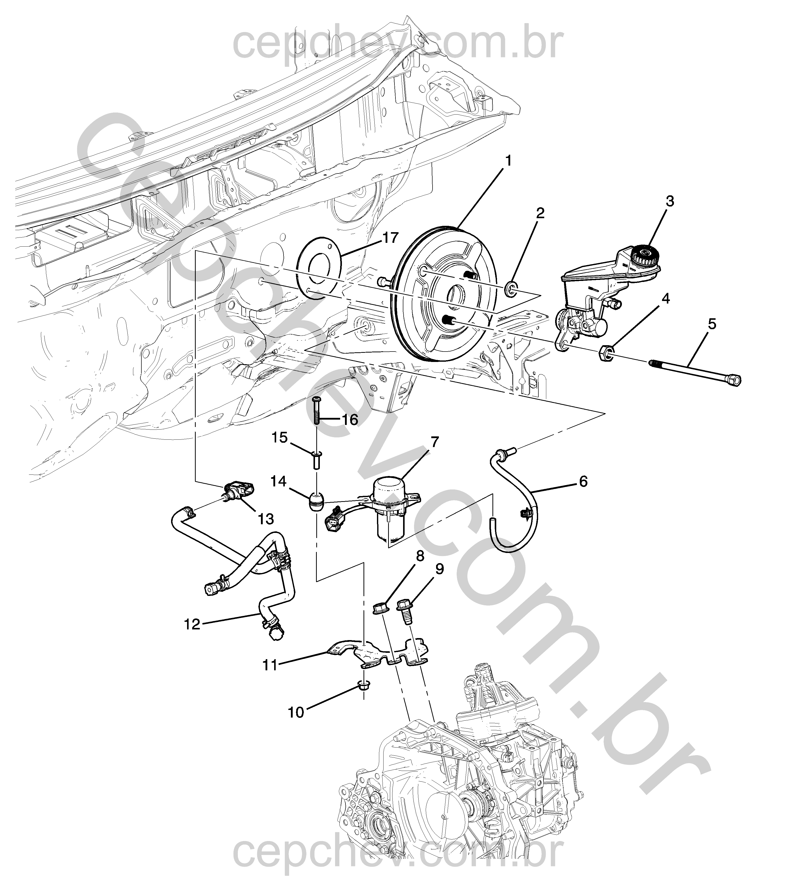 Montagem do servomotor e cilindro mestre do freio automático (2015)