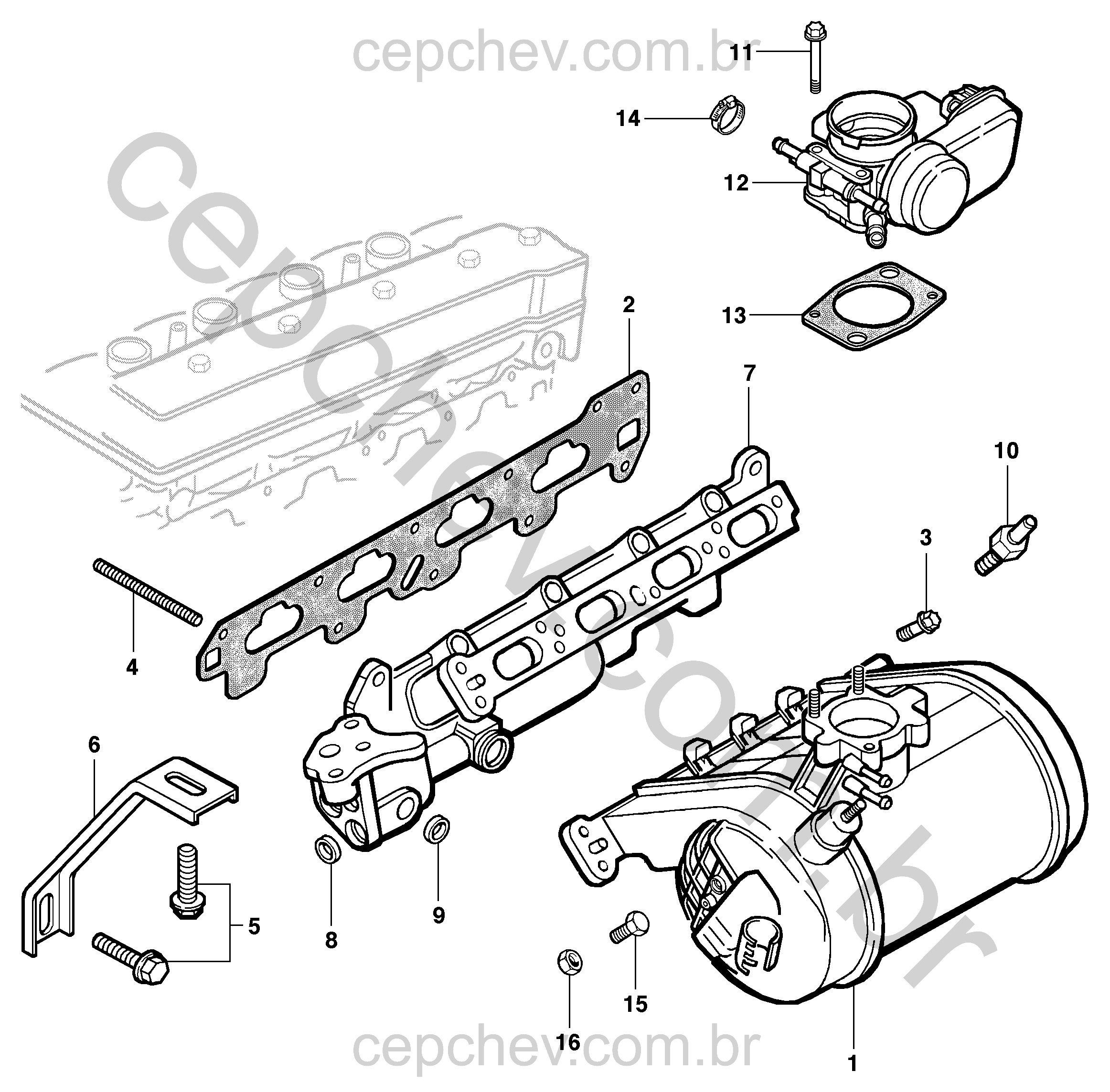 Coletor de admissão e componentes do motor 16V (L91)
