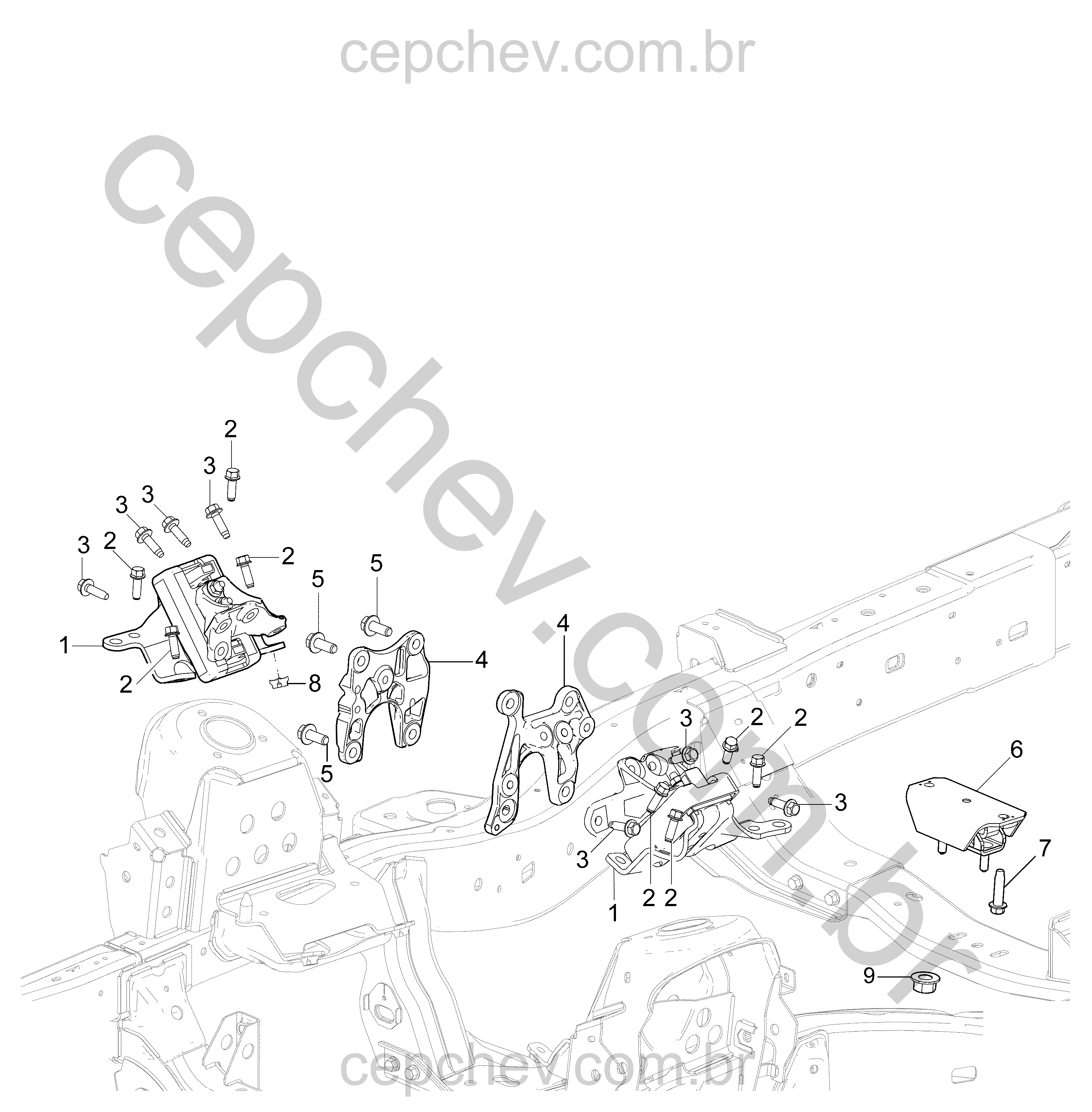 Montagem e fixação de motor e transmissão manual e automática (LWH, LWN)