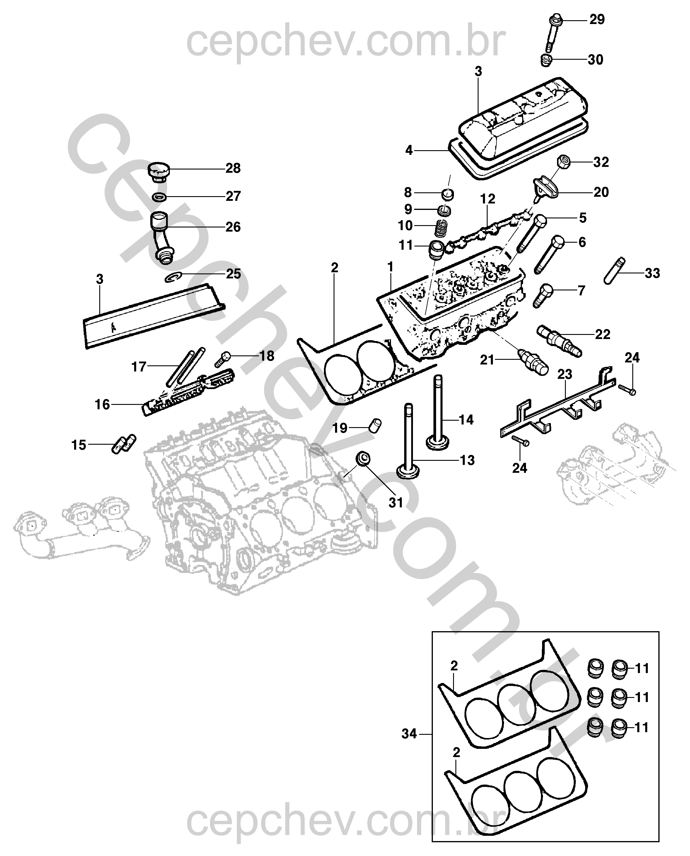 Cabeçote do motor L35/LG3/LW9 com válvulas, sensores e juntas essenciais