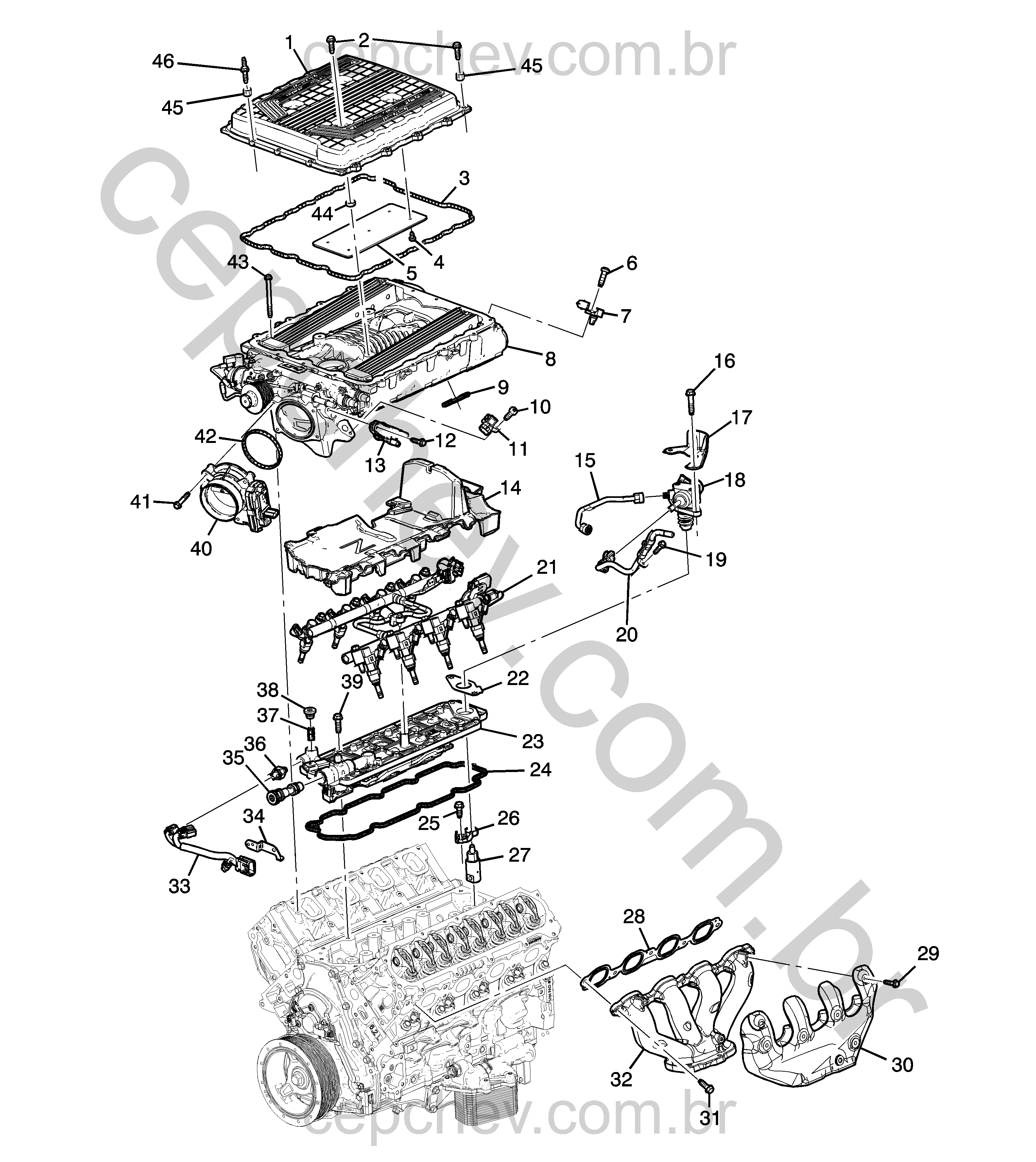 Coletor e peças relacionadas do motor 6.2L V8 (LT4/6,2-6)