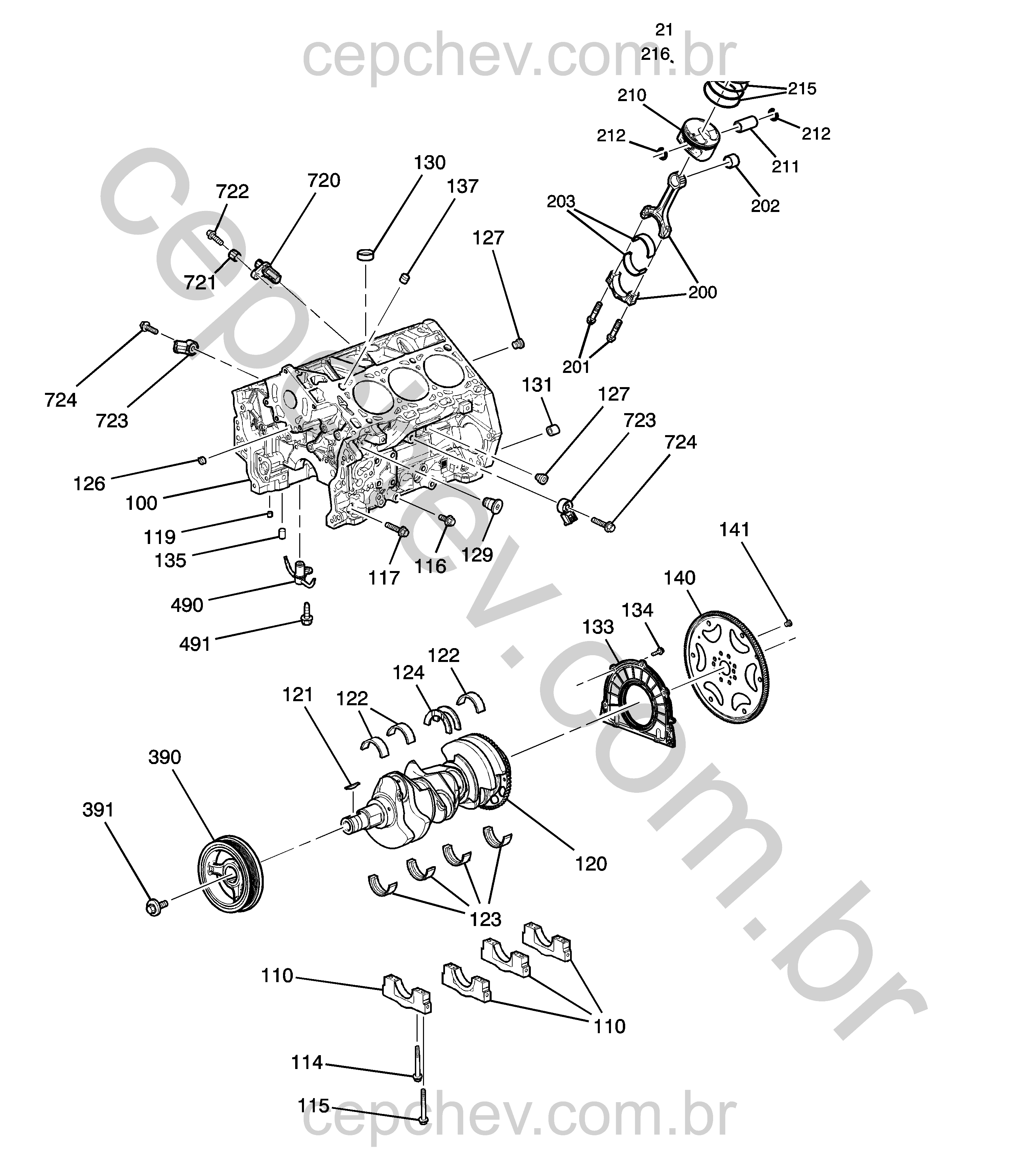 Conjunto motor 3.6L L6 bloco, pistões, eixo e acessórios (LY7, LFX)