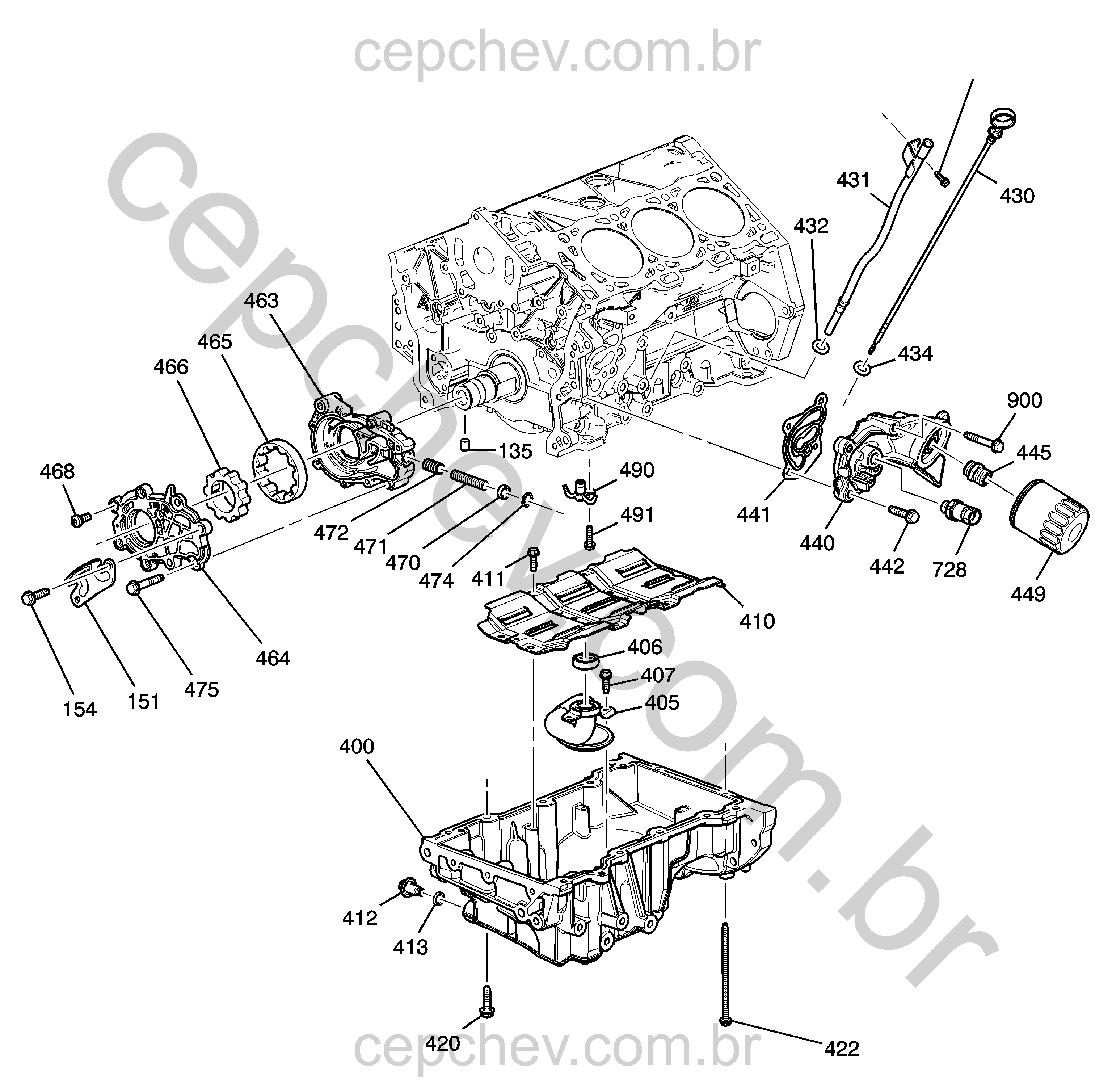 Bomba e cárter de óleo motor 3.0L V6 (2012) com peças relacionadas