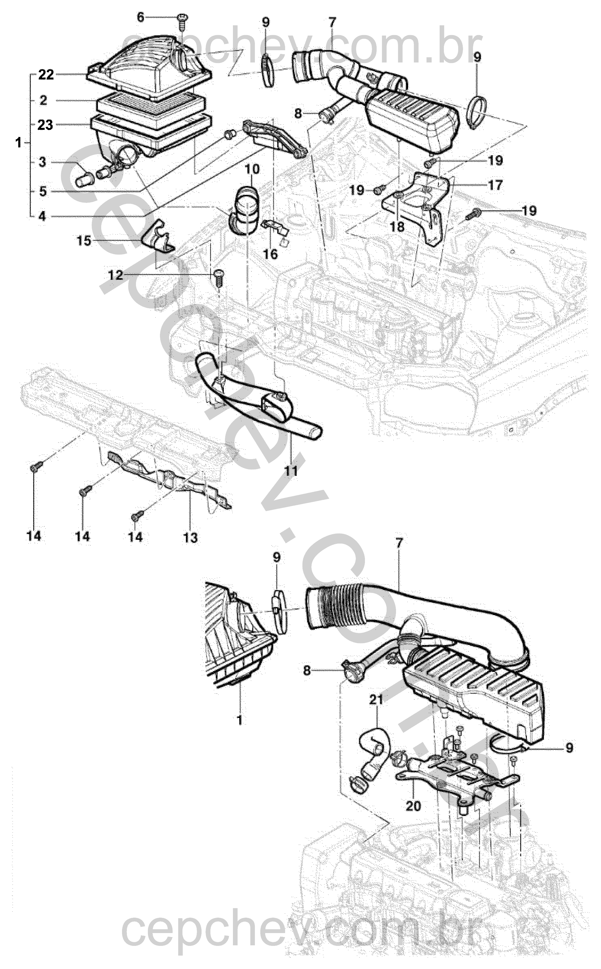 Filtro de ar e componentes para motor 1.8 gasolina e álcool 8 válvulas