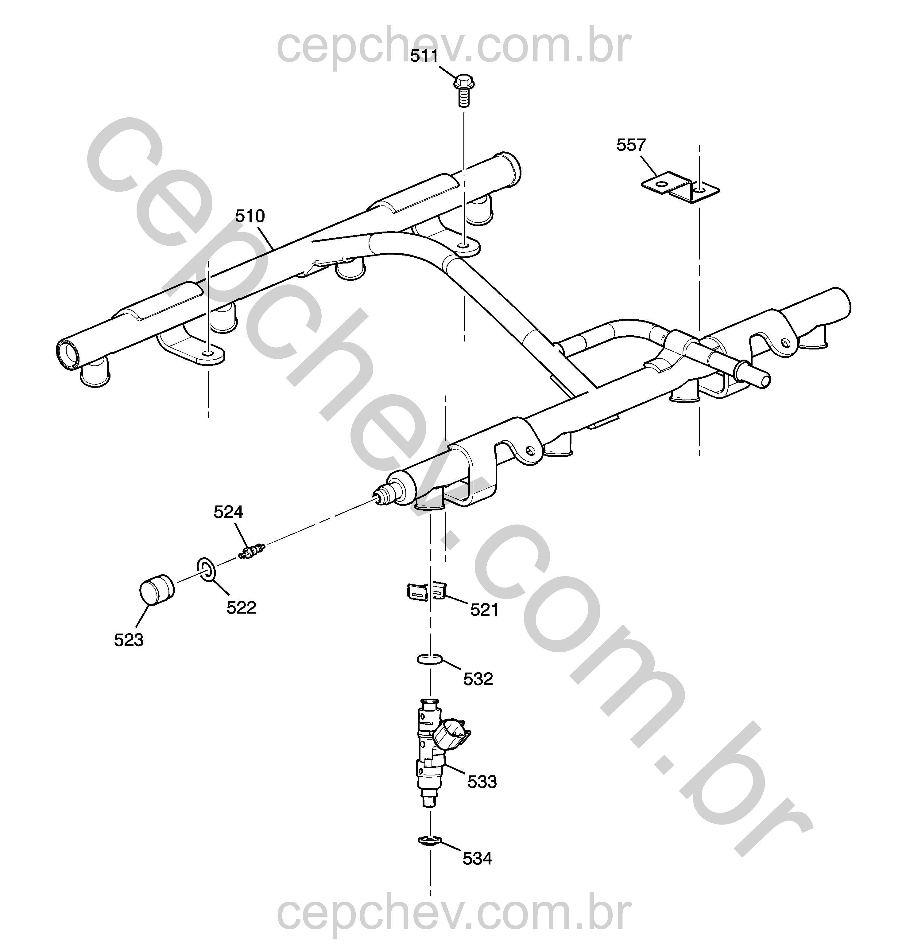 Calha e trilho da injeção de combustível multiport sequencial (L99/6.2J)
