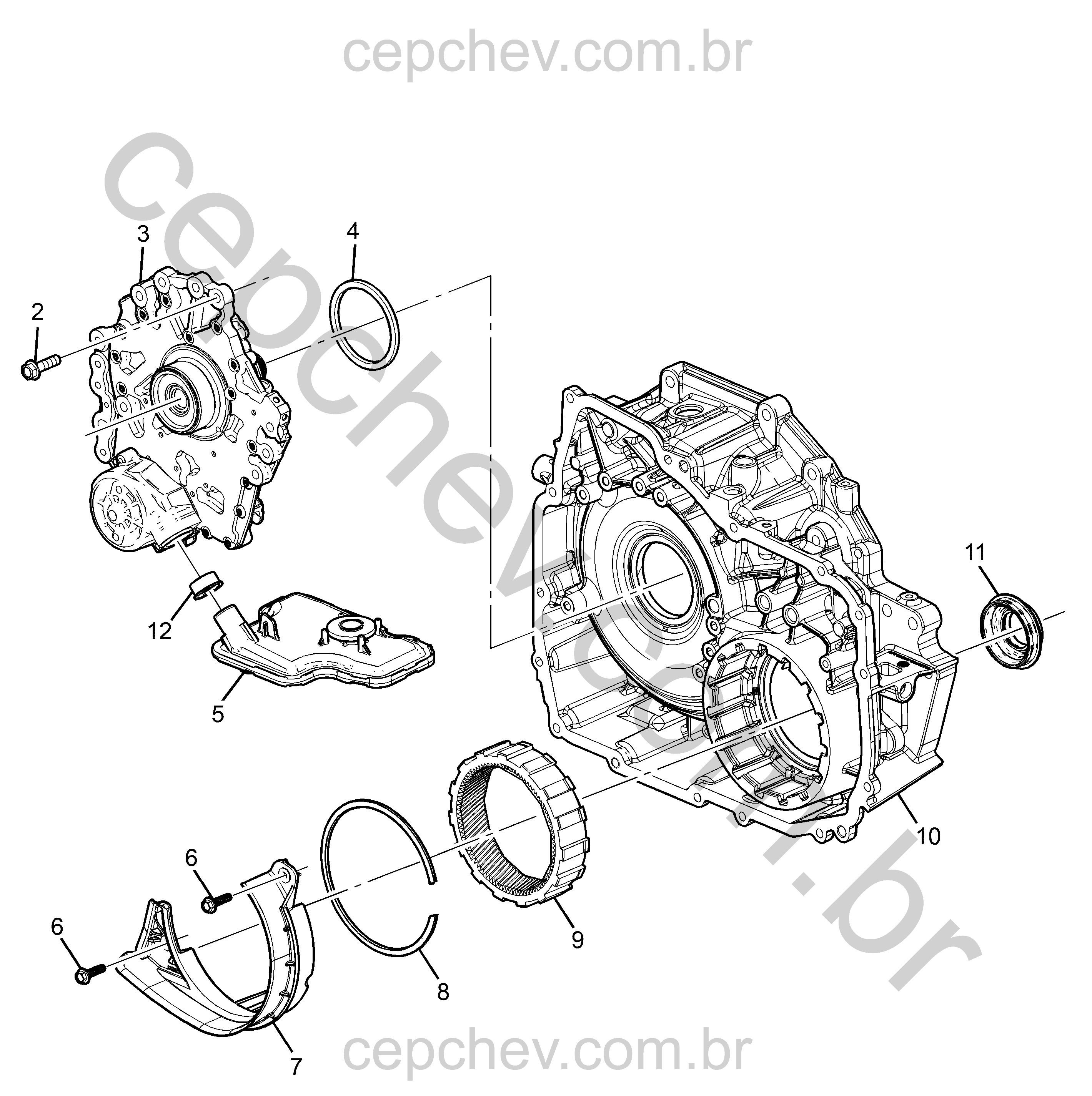 Transmissão automática com conversor de torque, bomba e diferencial dianteiro