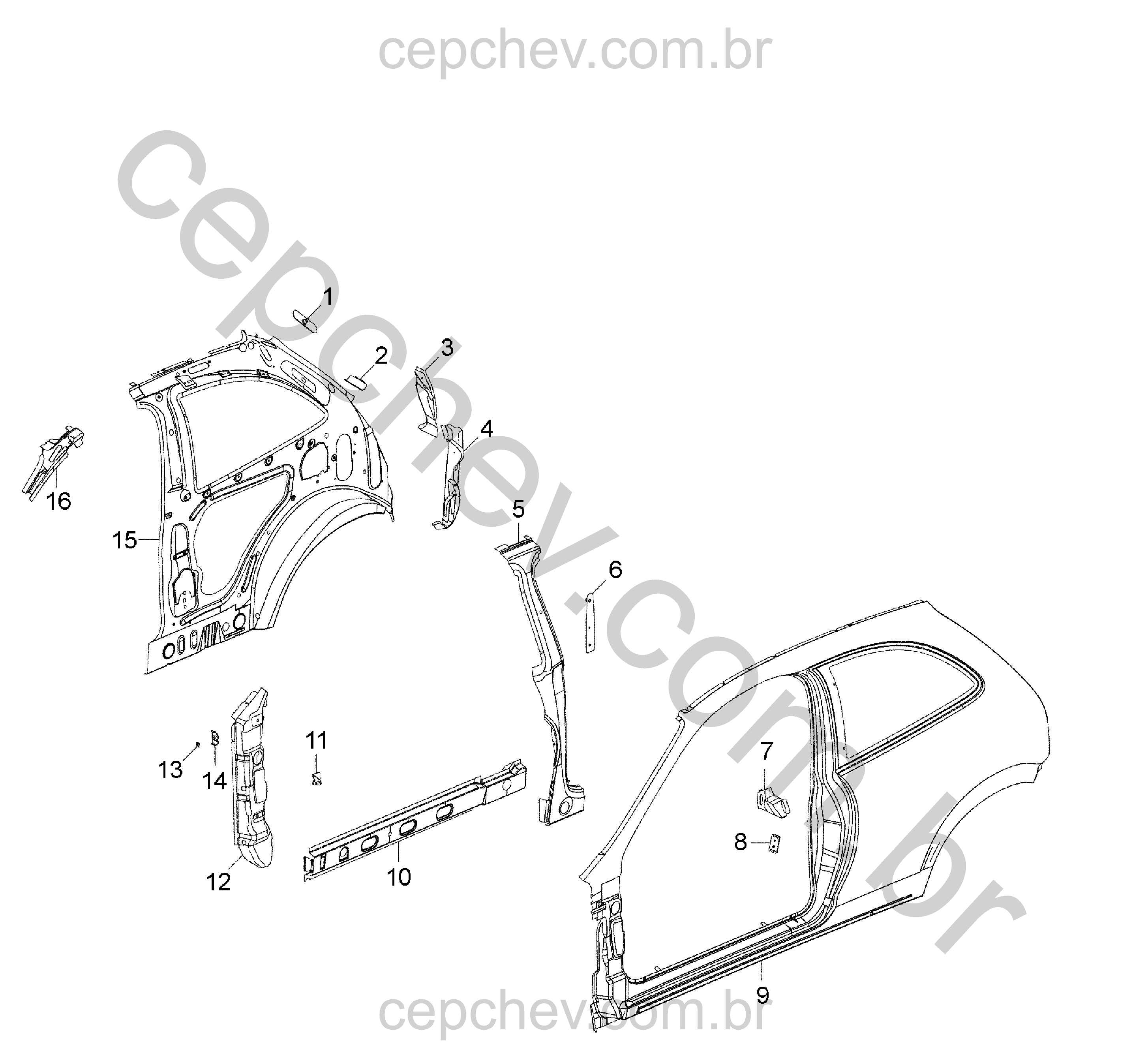 Chapas e reforços da carroceria e painéis laterais (2005–2010)