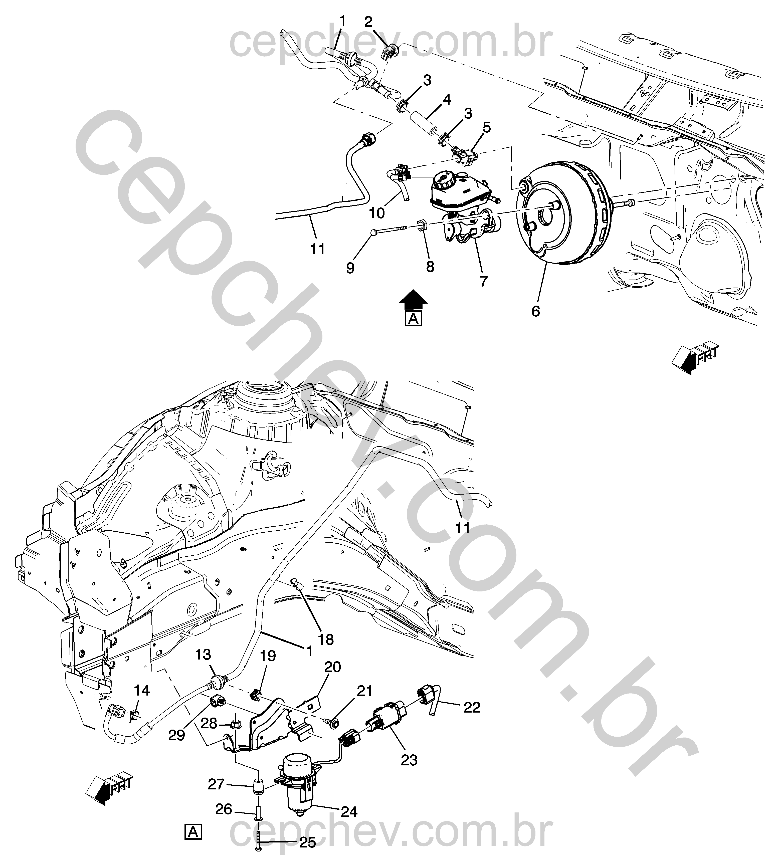 Servomotor do freio e cilindro mestre com mangueiras e suportes completos