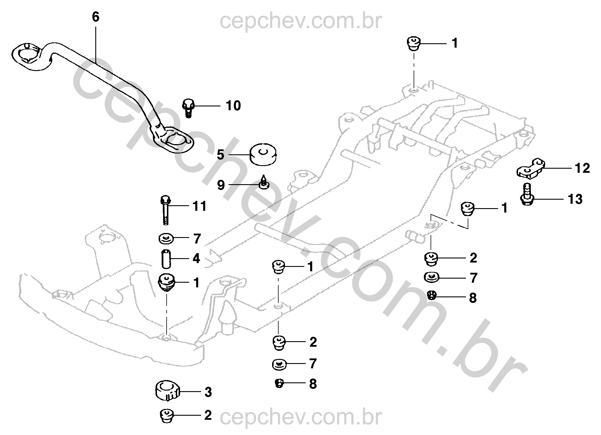 Peças para montagem e fixação da carroceria e suspensão traseira