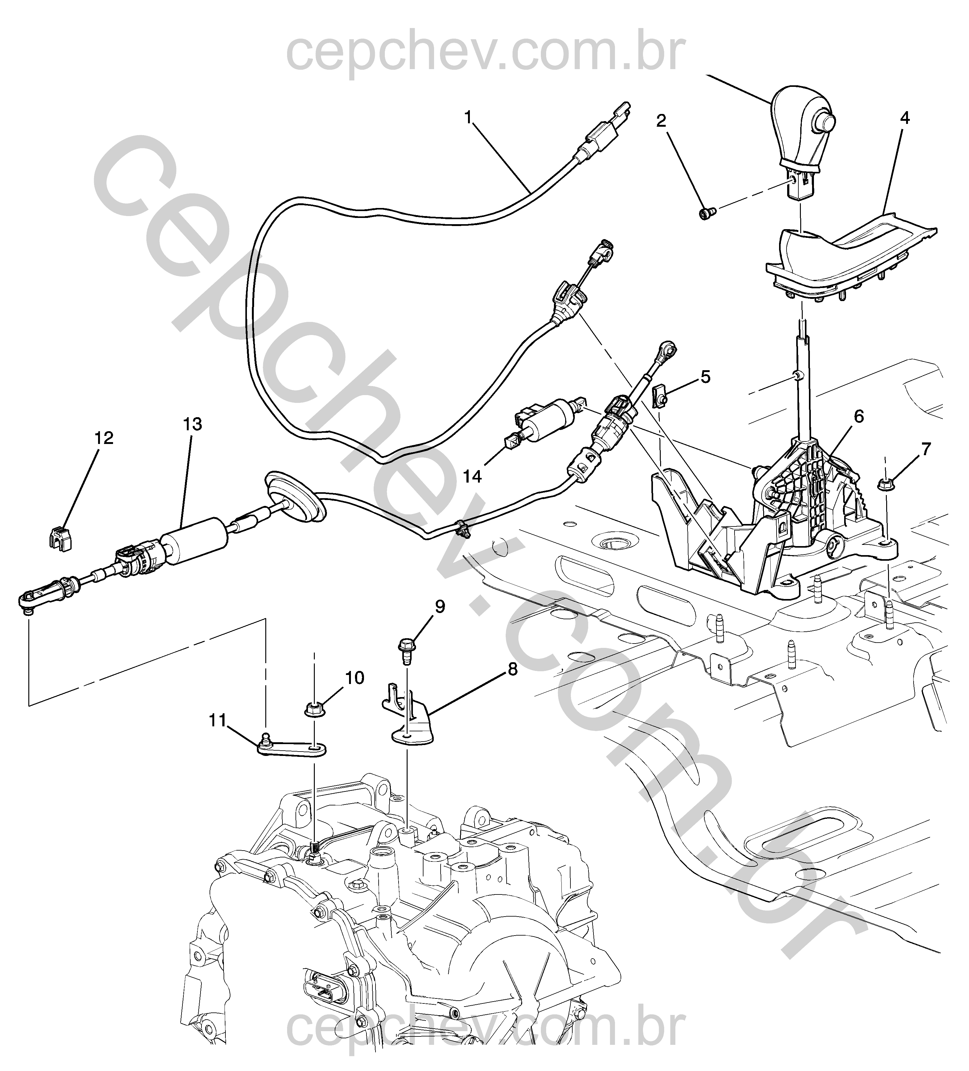 Controle e alavanca da transmissão automática (MH8) (2010)