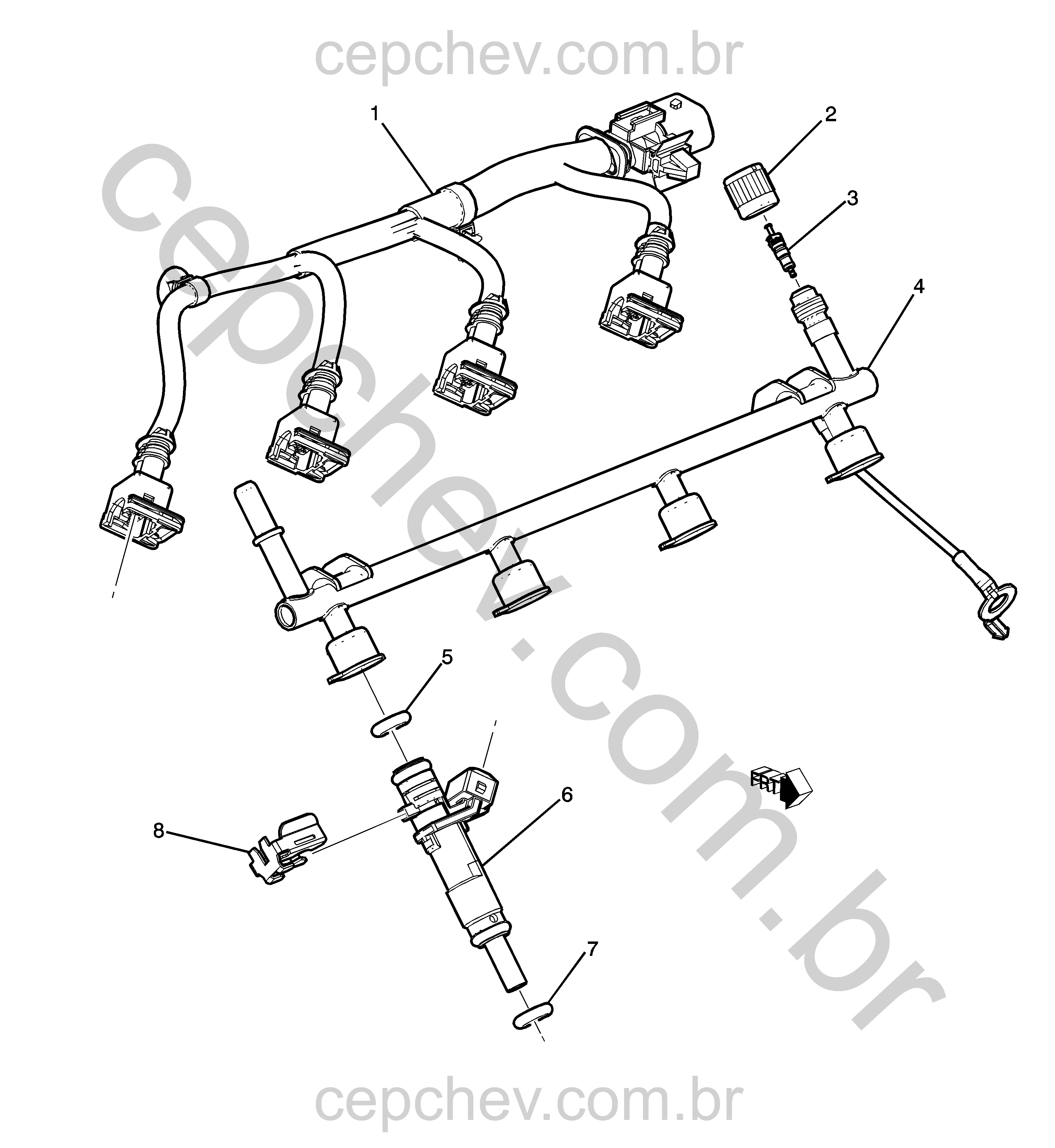 Calha do injetor de combustível (LFH/1.8W) (2014) e componentes de injeção