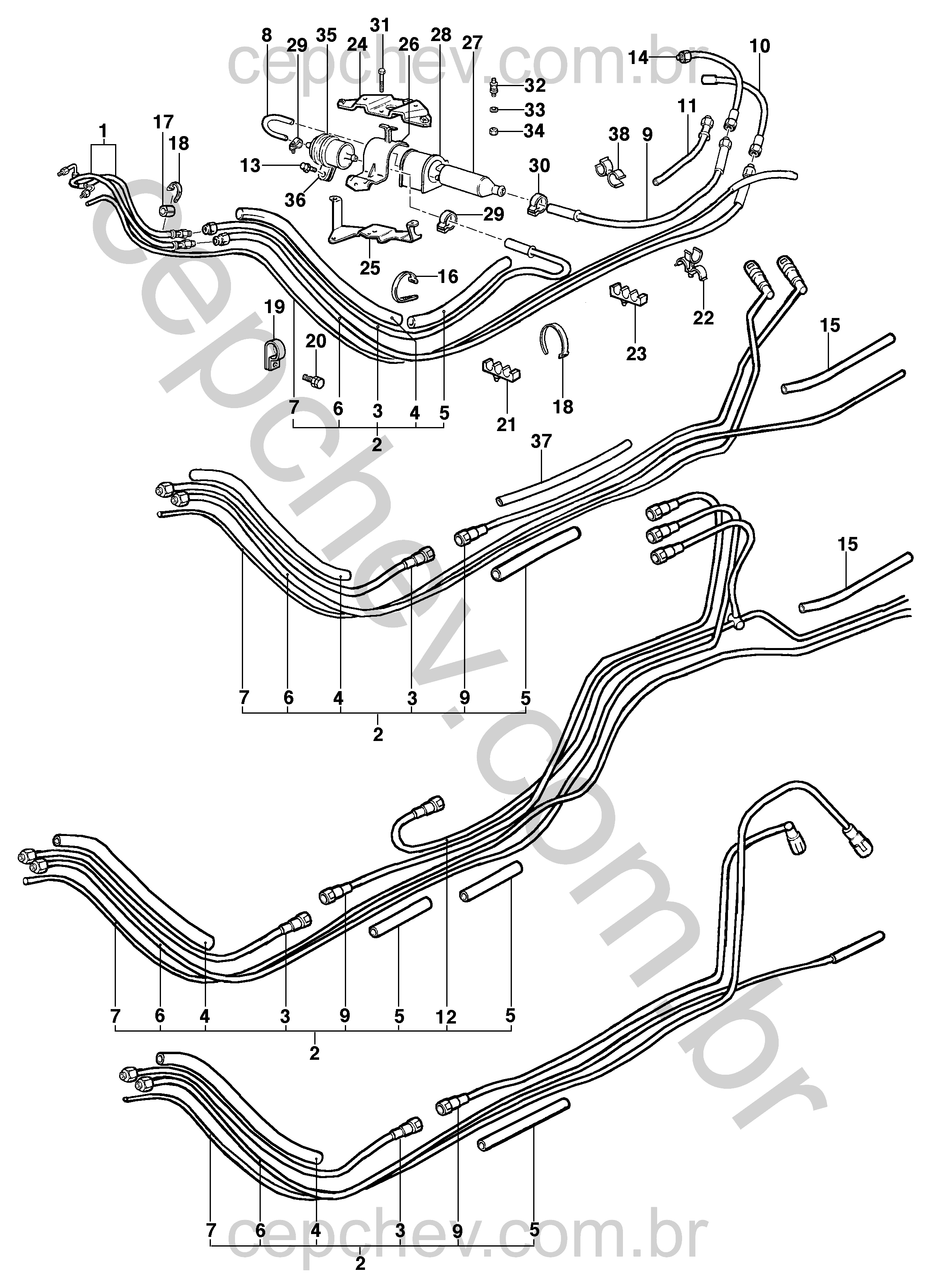 Linha de combustível e bomba para motor gasolina LM3 EFI