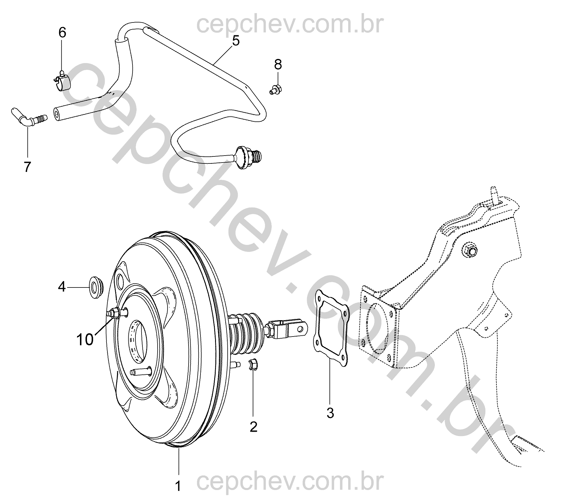 Servomotor do freio e componentes do sistema de vácuo