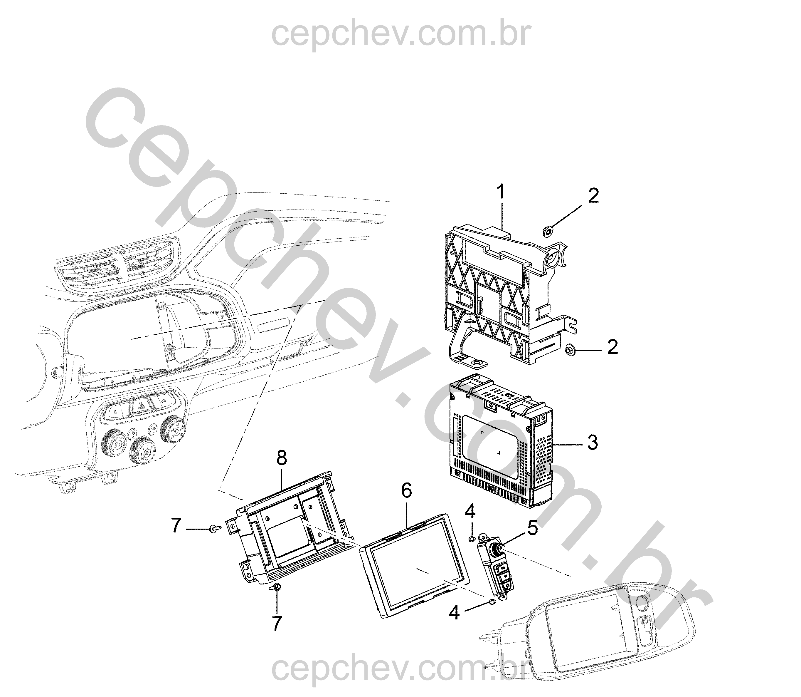 Sistema conforto e conveniência com rádio, controles e visor ao motorista