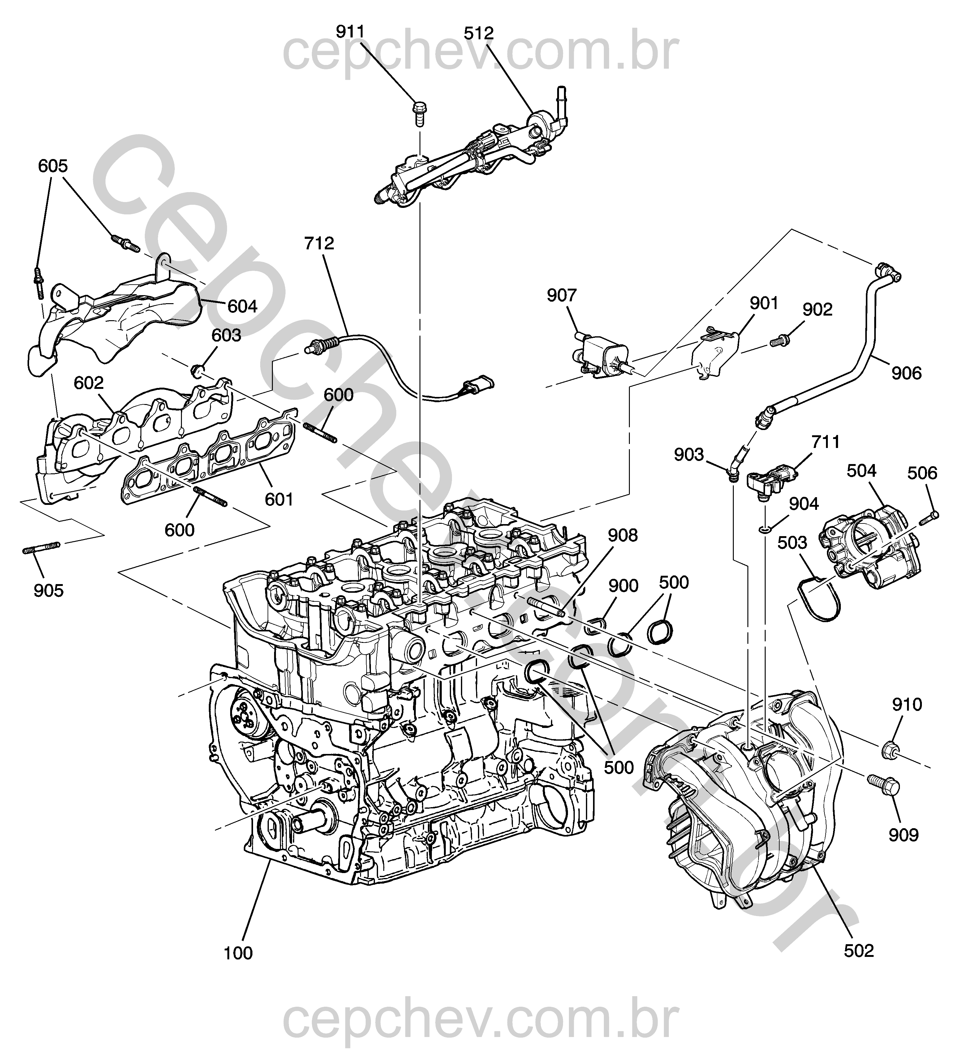Conjunto motor 2.4L L4 coletores e sistema de combustível (LE9/2.4)