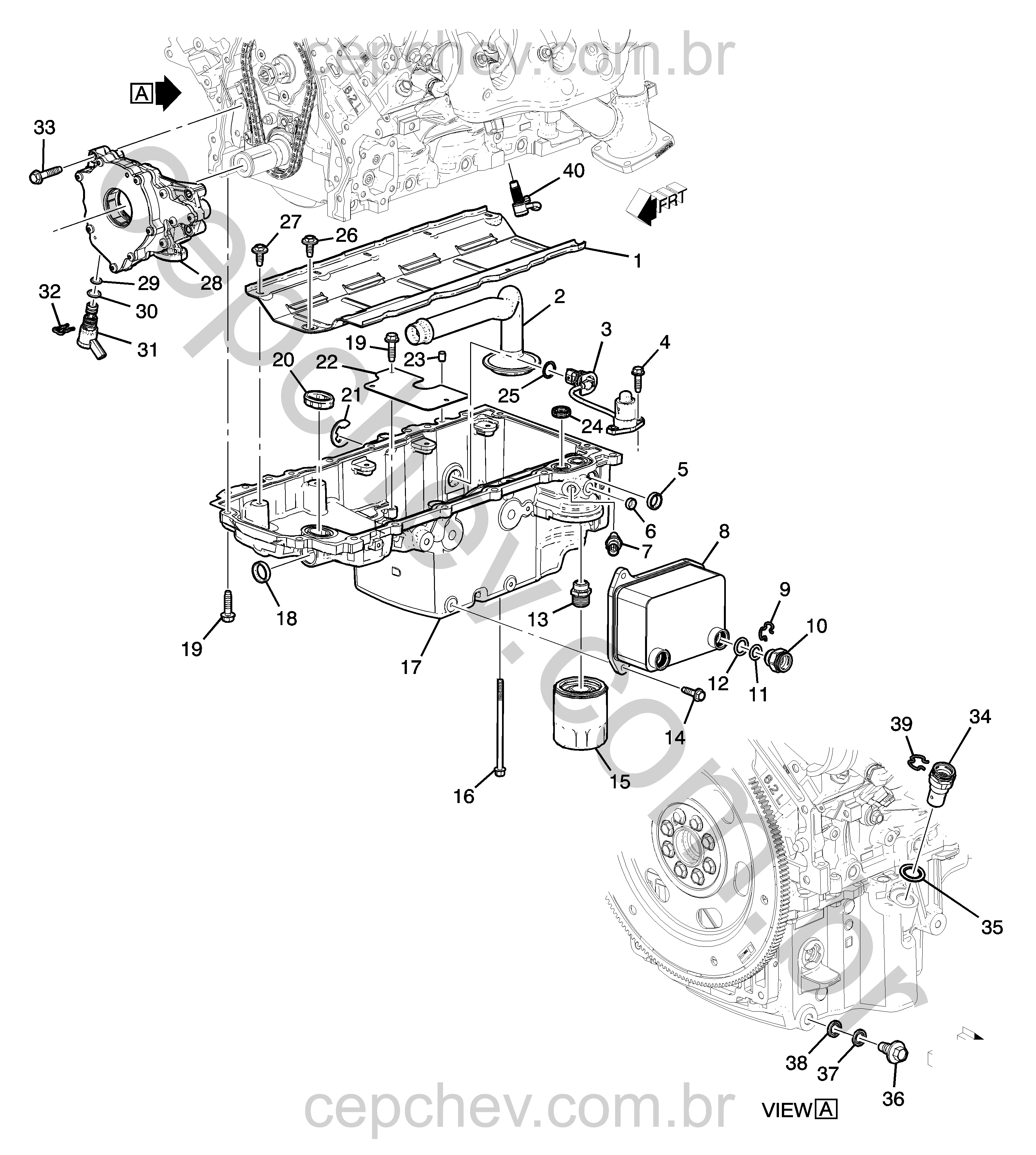 Motor 6.2L V8 bomba de óleo, cárter e peças relacionadas (LT1/6,2-7)