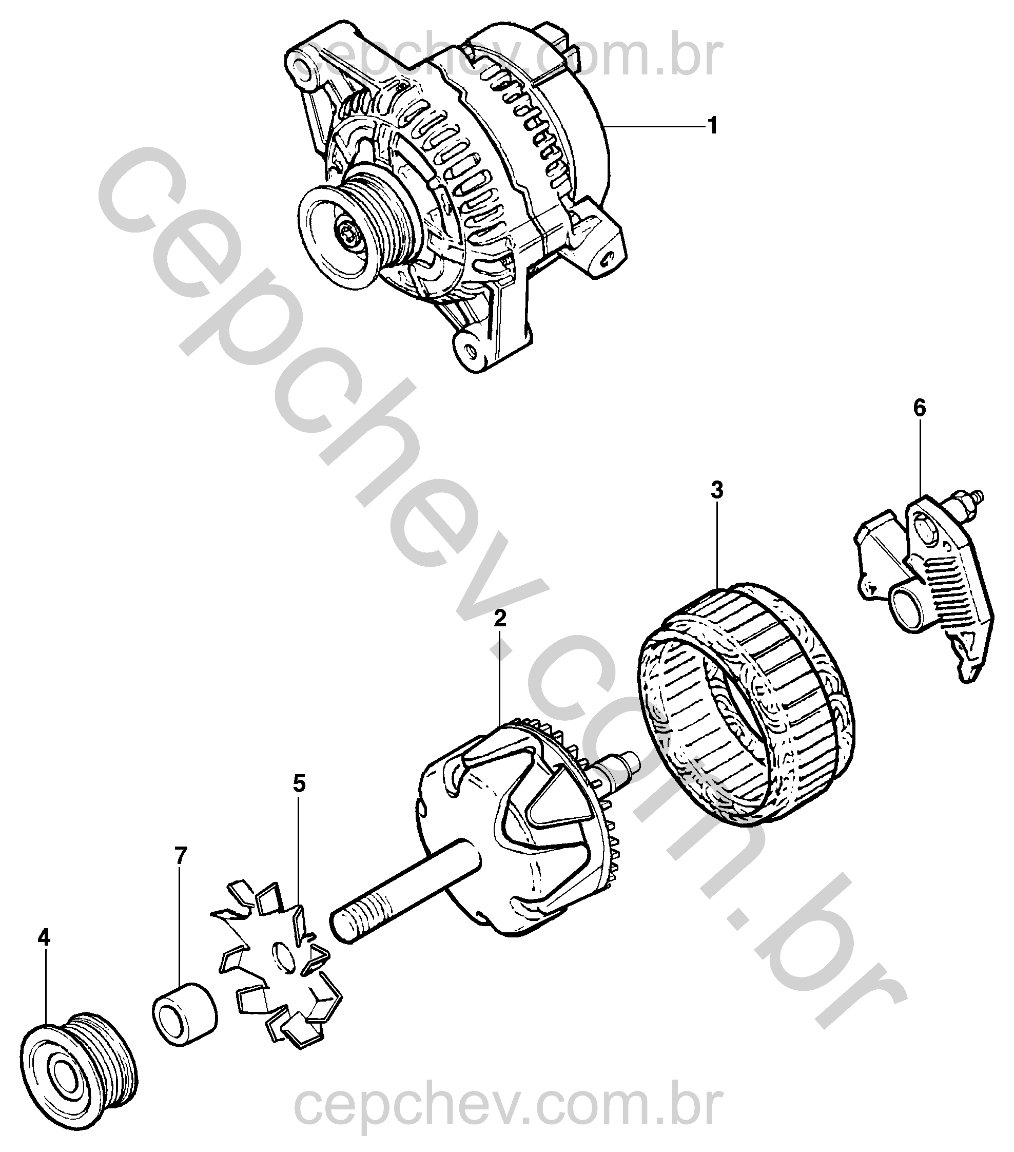 Alternador 140A motor gasolina LDX com peças de reposição completas