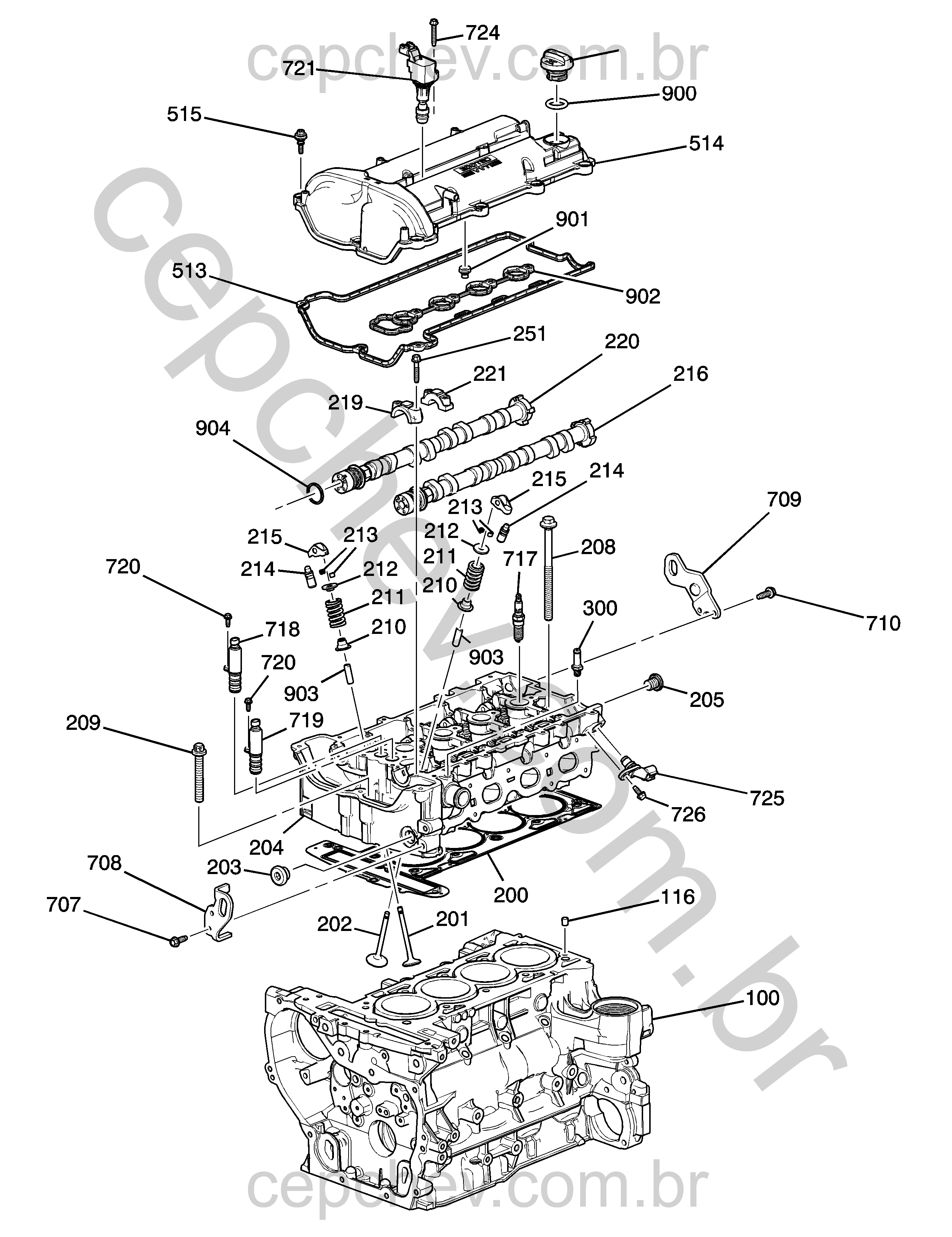 Conjunto motor 2.4L L4 cabeçote cilindro e peças internas (LE9/2.4)