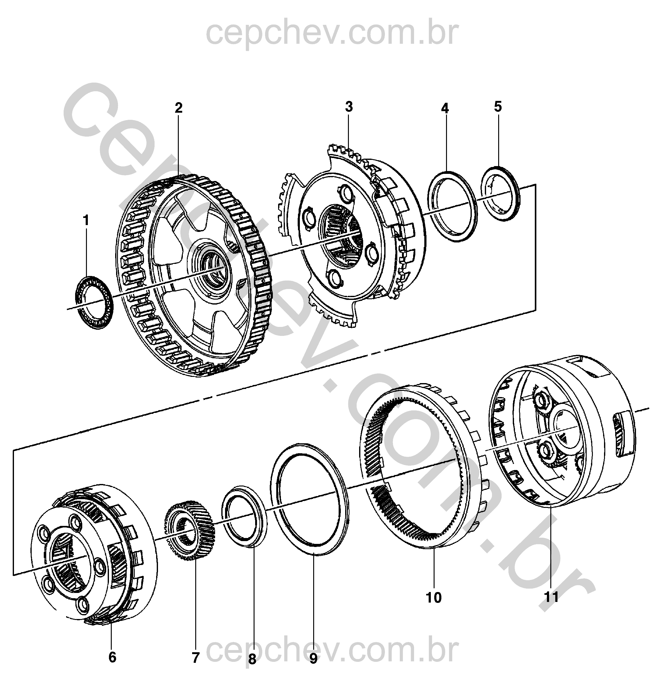 Transmissão automática com engrenagens de entrada, saída e reação (Ø35 mm)