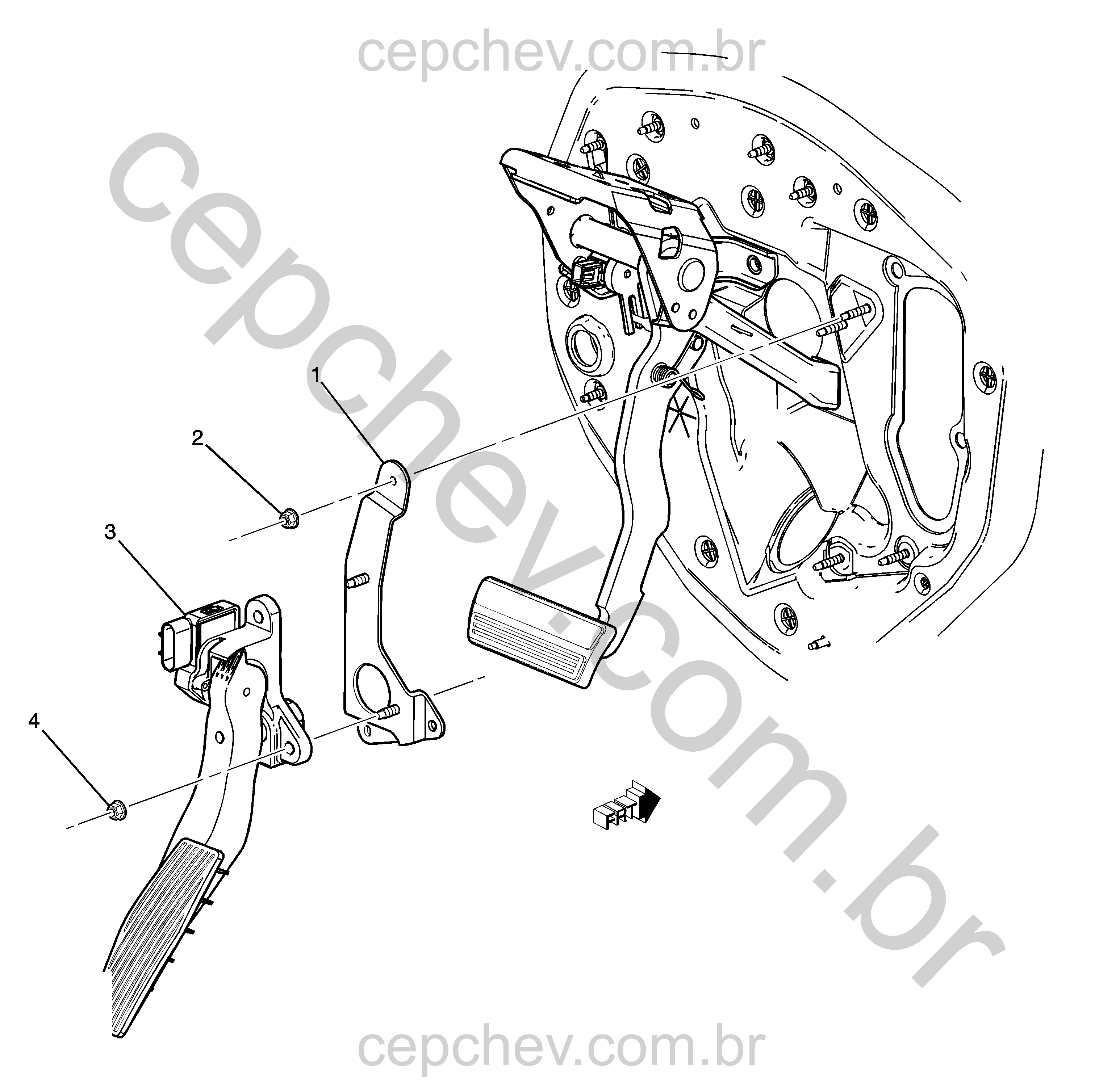 Controle do acelerador e pedal com suportes e fixadores básicos
