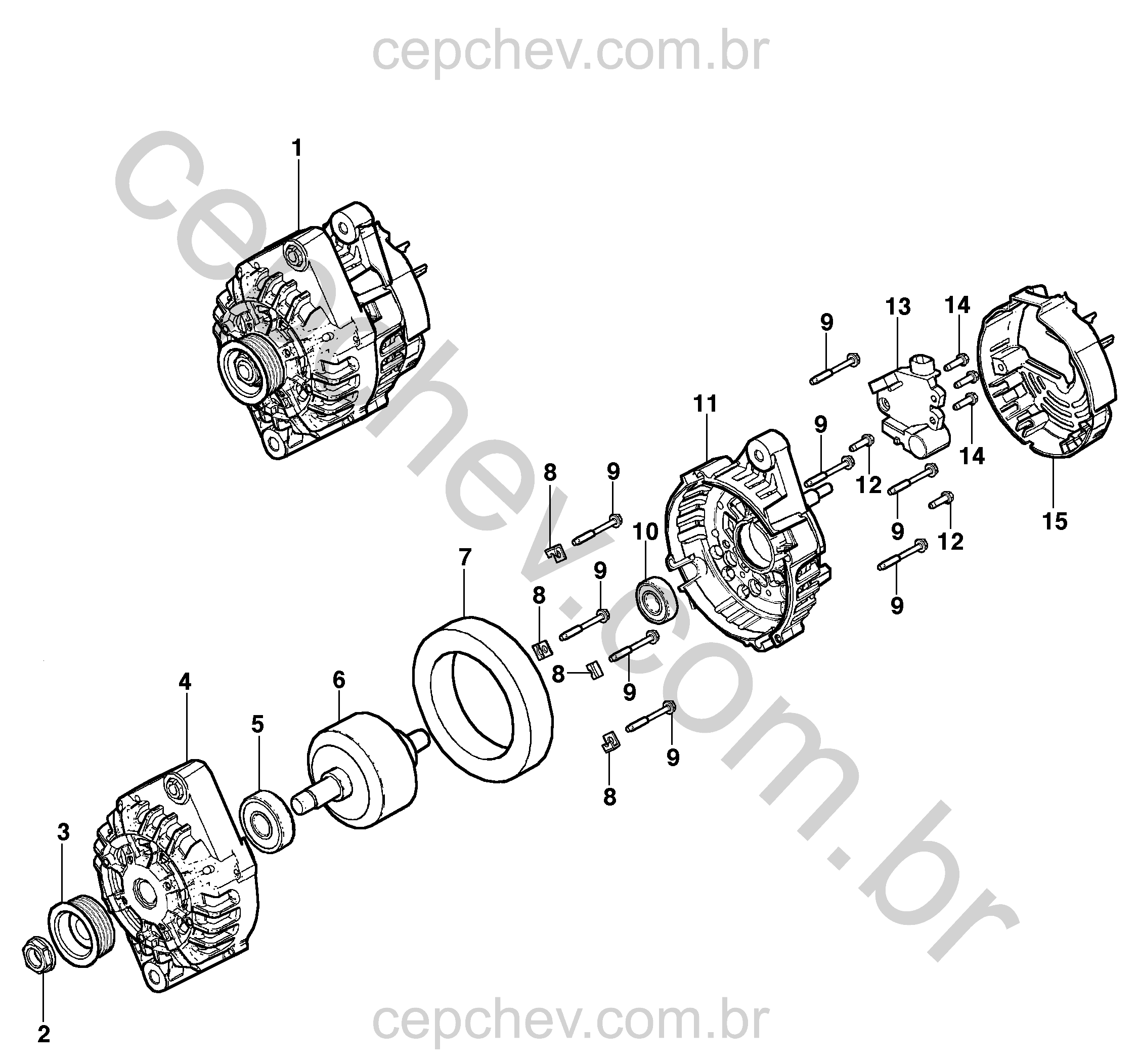 Conjunto gerador (2011–2014) com peças para manutenção e reparo