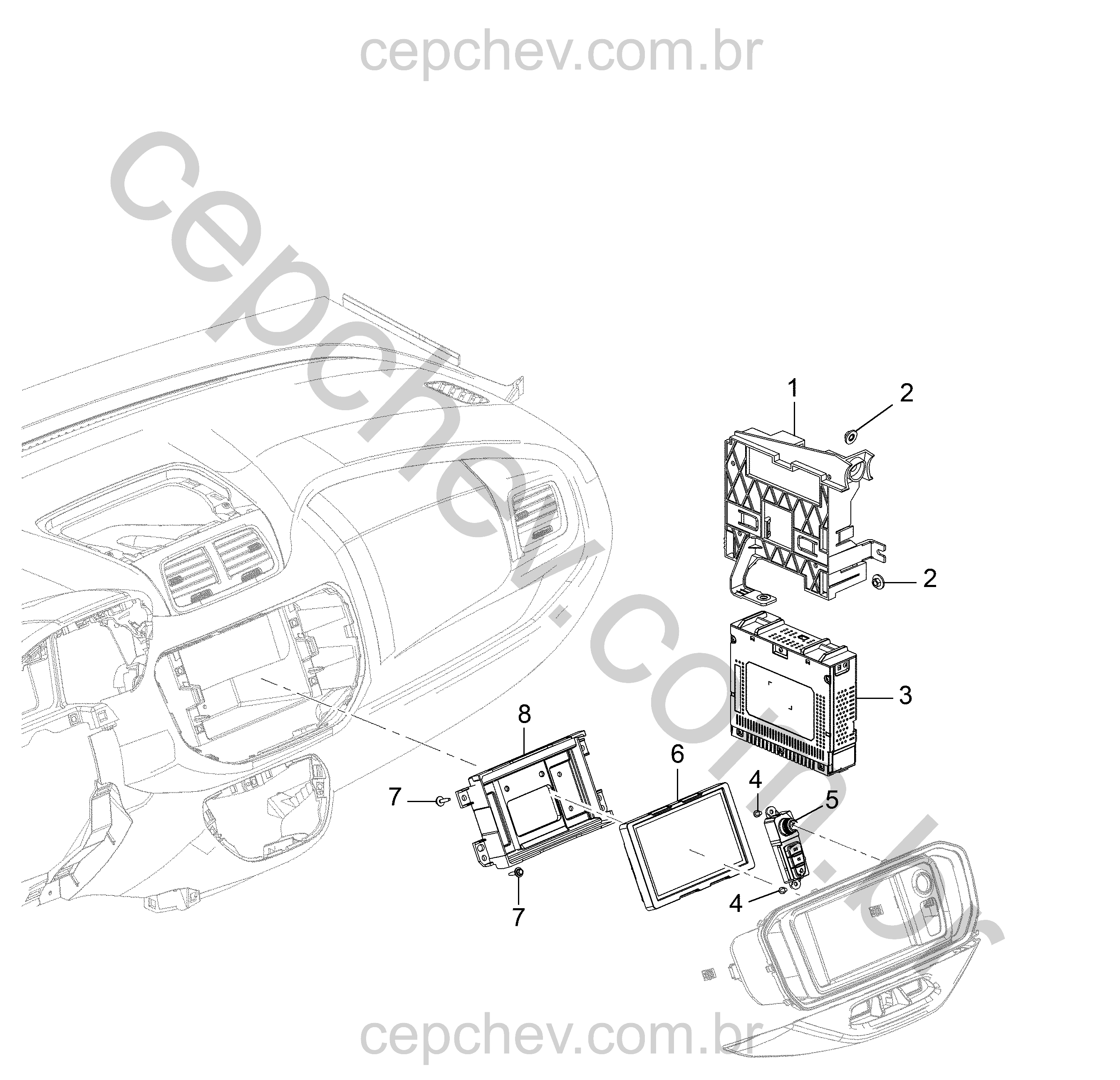 Fixação e suporte para rádio, receptor e controle com acessórios diversos