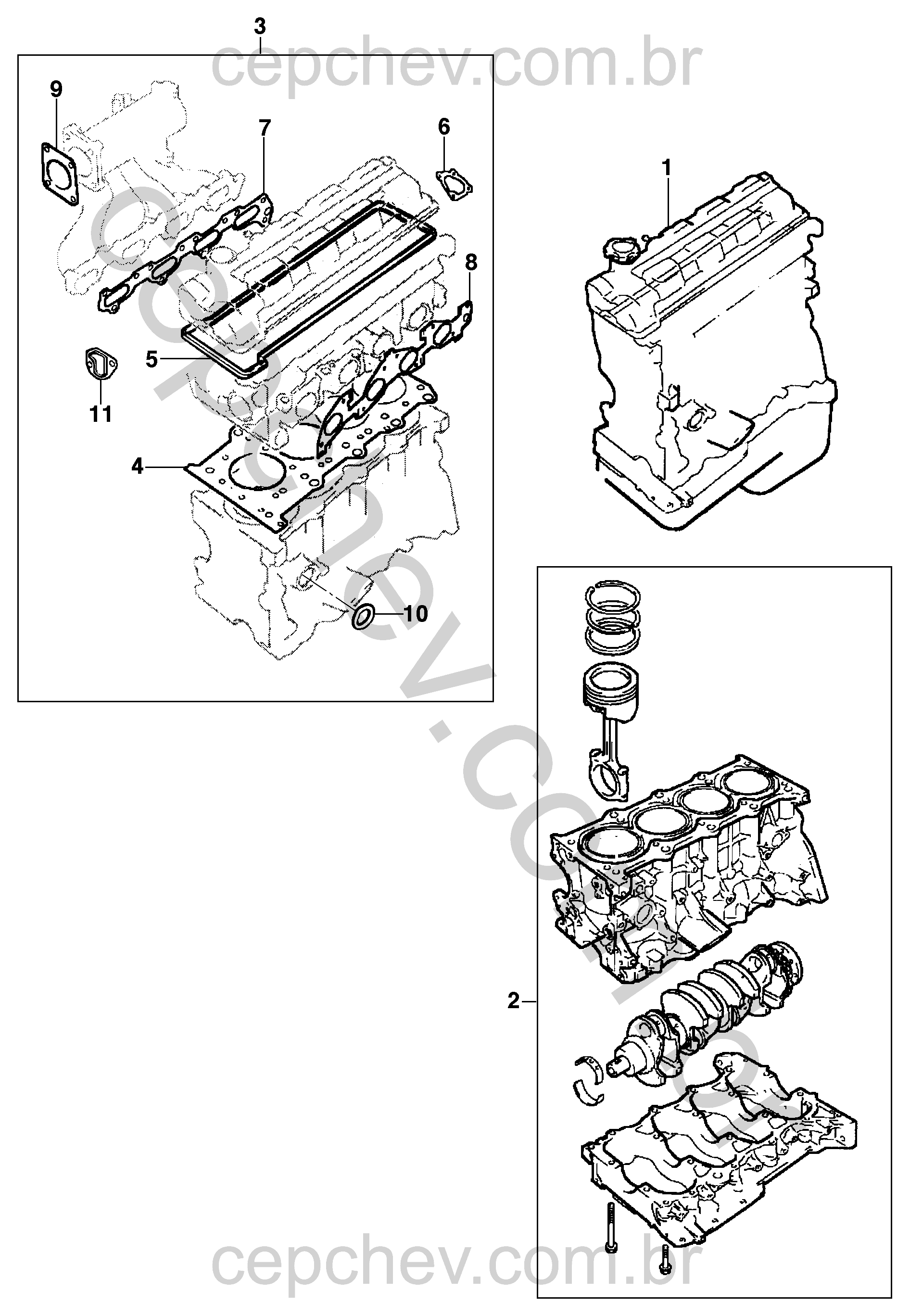 Motor completo e parcial 2.0 16V gasolina (2007) com juntas e vedadores essenciais
