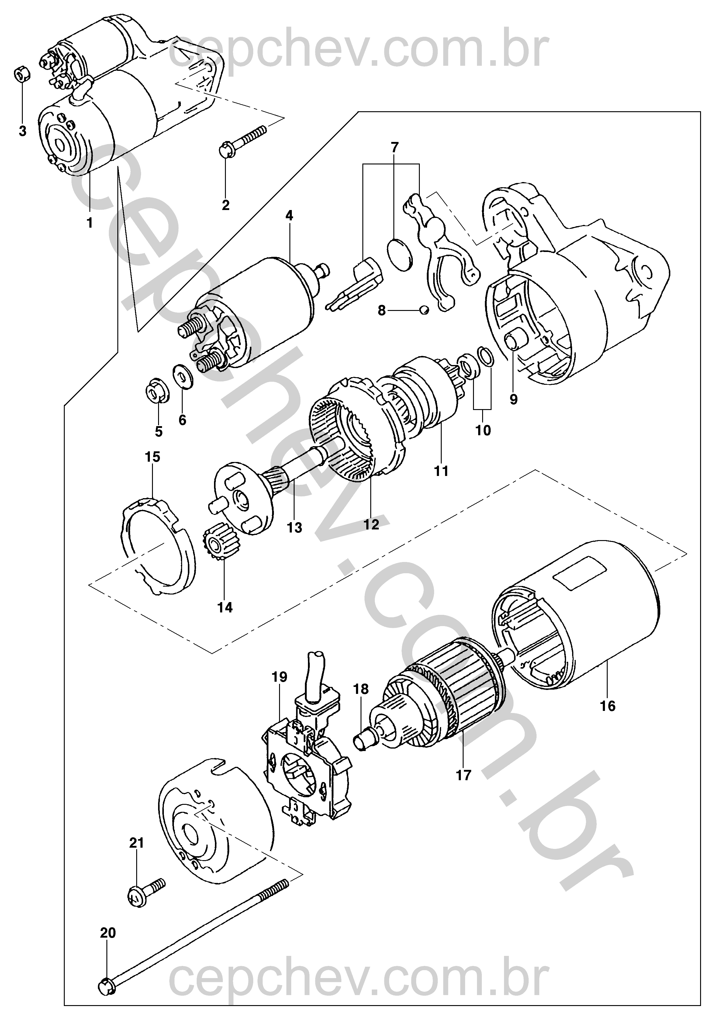 Motor de partida e componentes para motor gasolina (2007)