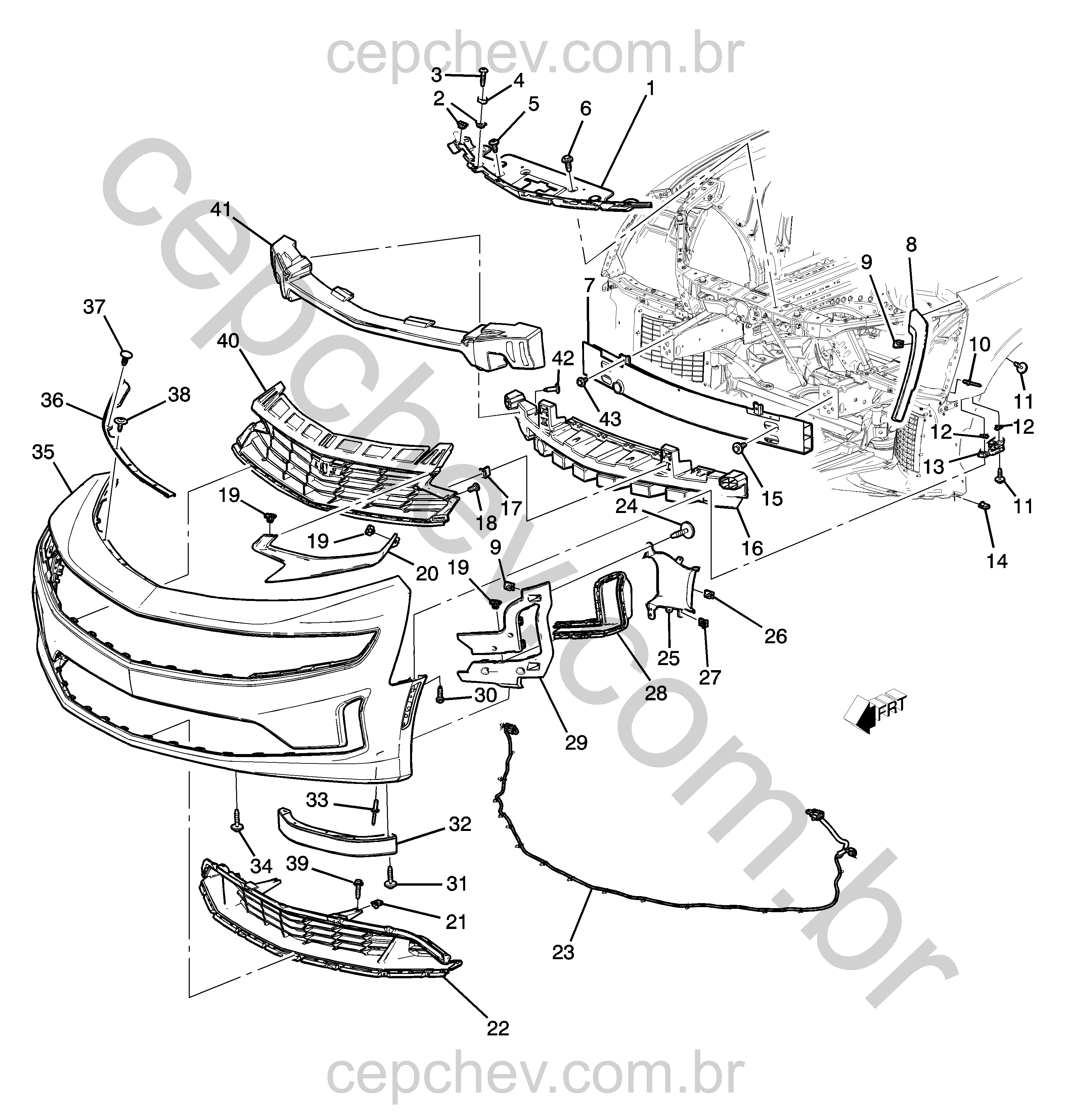 Para-choque dianteiro e componentes (2019–2021)