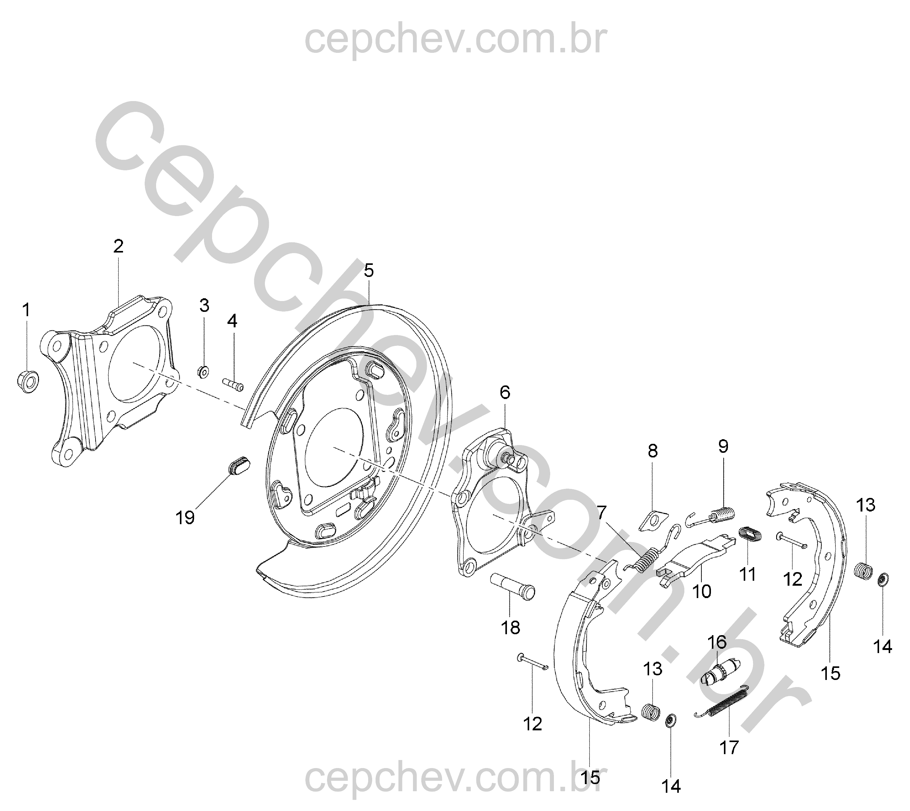 Conjunto do freio de mão (JL9) (2013–2024) com peças de freio traseiro e estacionamento