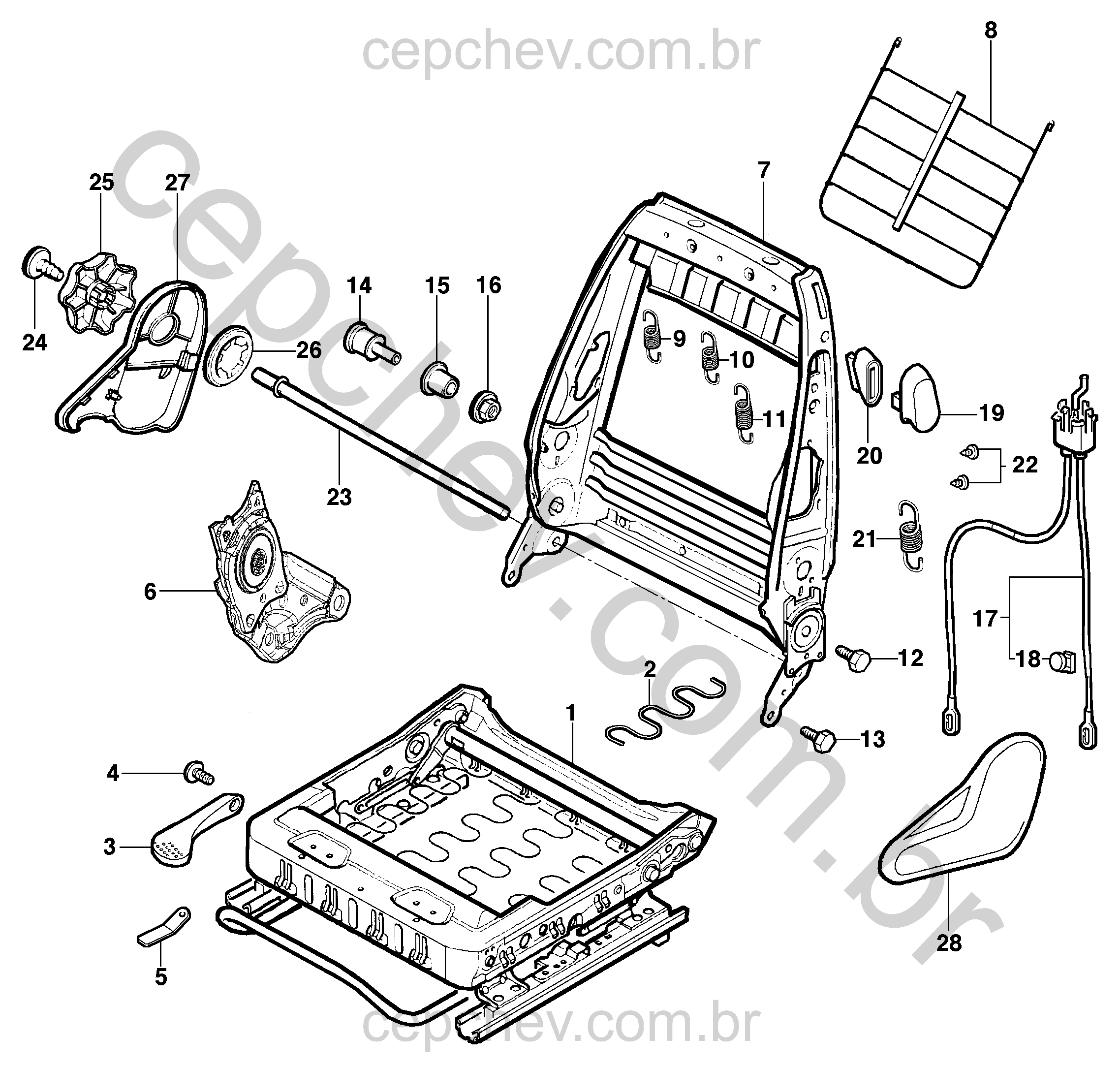 Mecanismo e acabamento do banco dianteiro sedan, hatch e pick-up