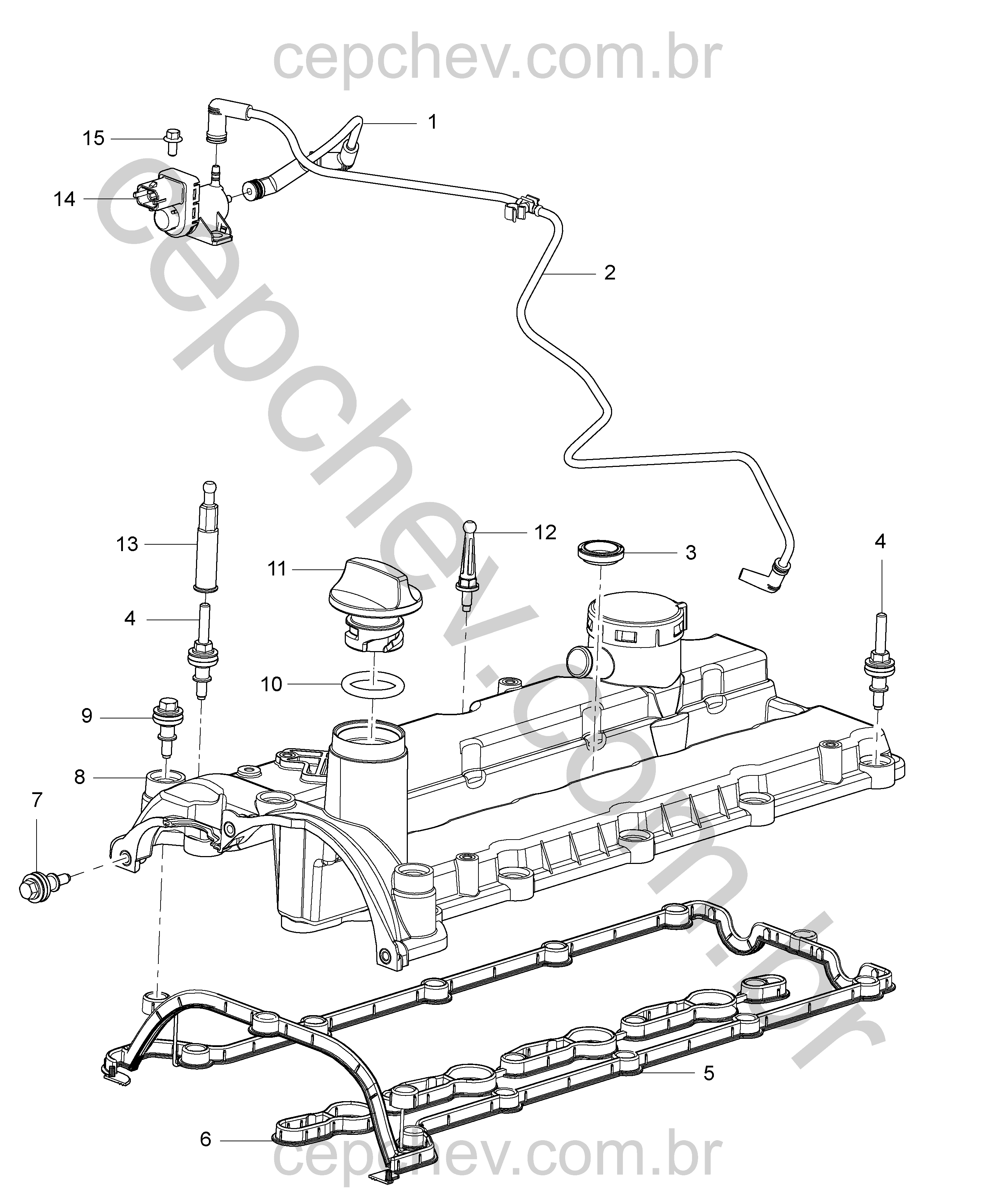 Eixo-comando, tampa e peças do motor 2.8L diesel (2021–2024)