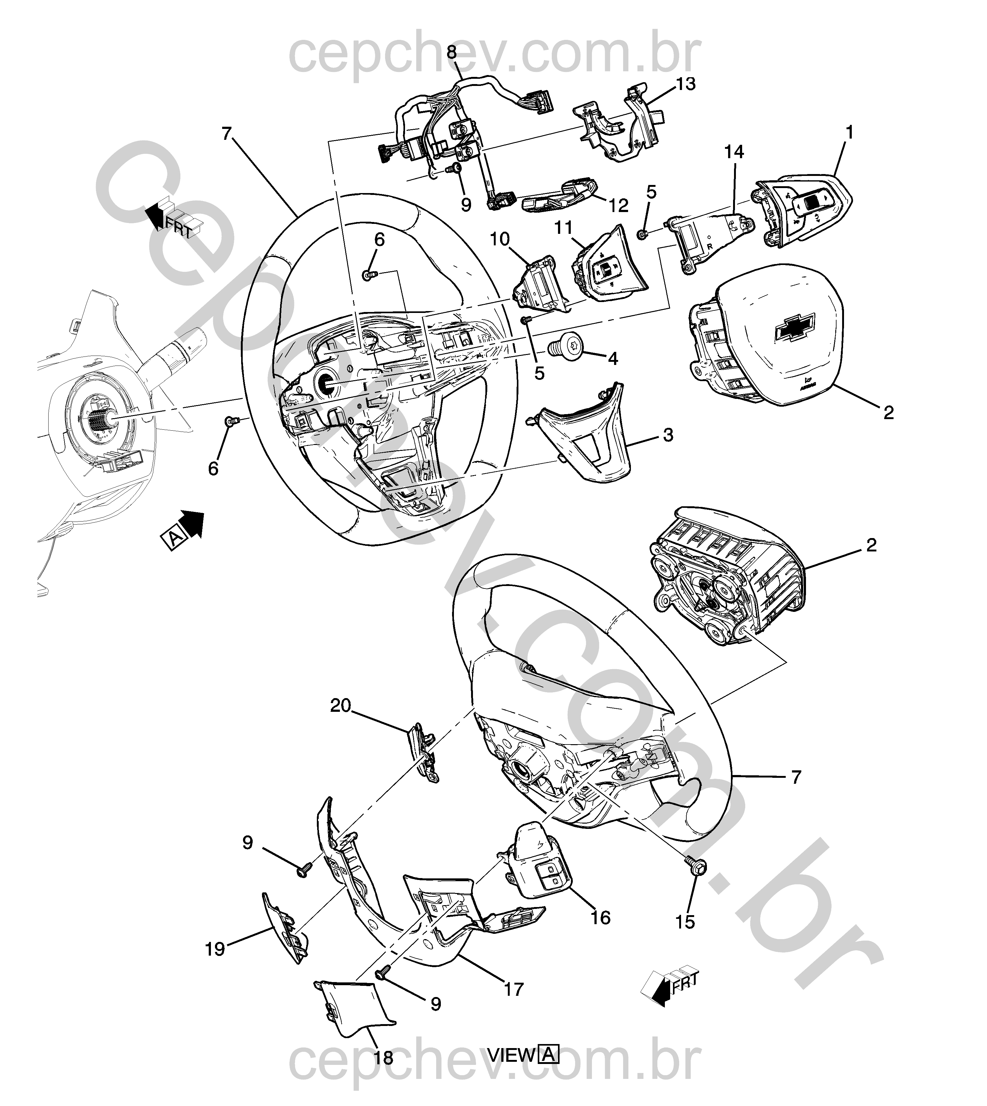 Volante de couro (2022–2023) com airbag, controle e acabamento interno preto