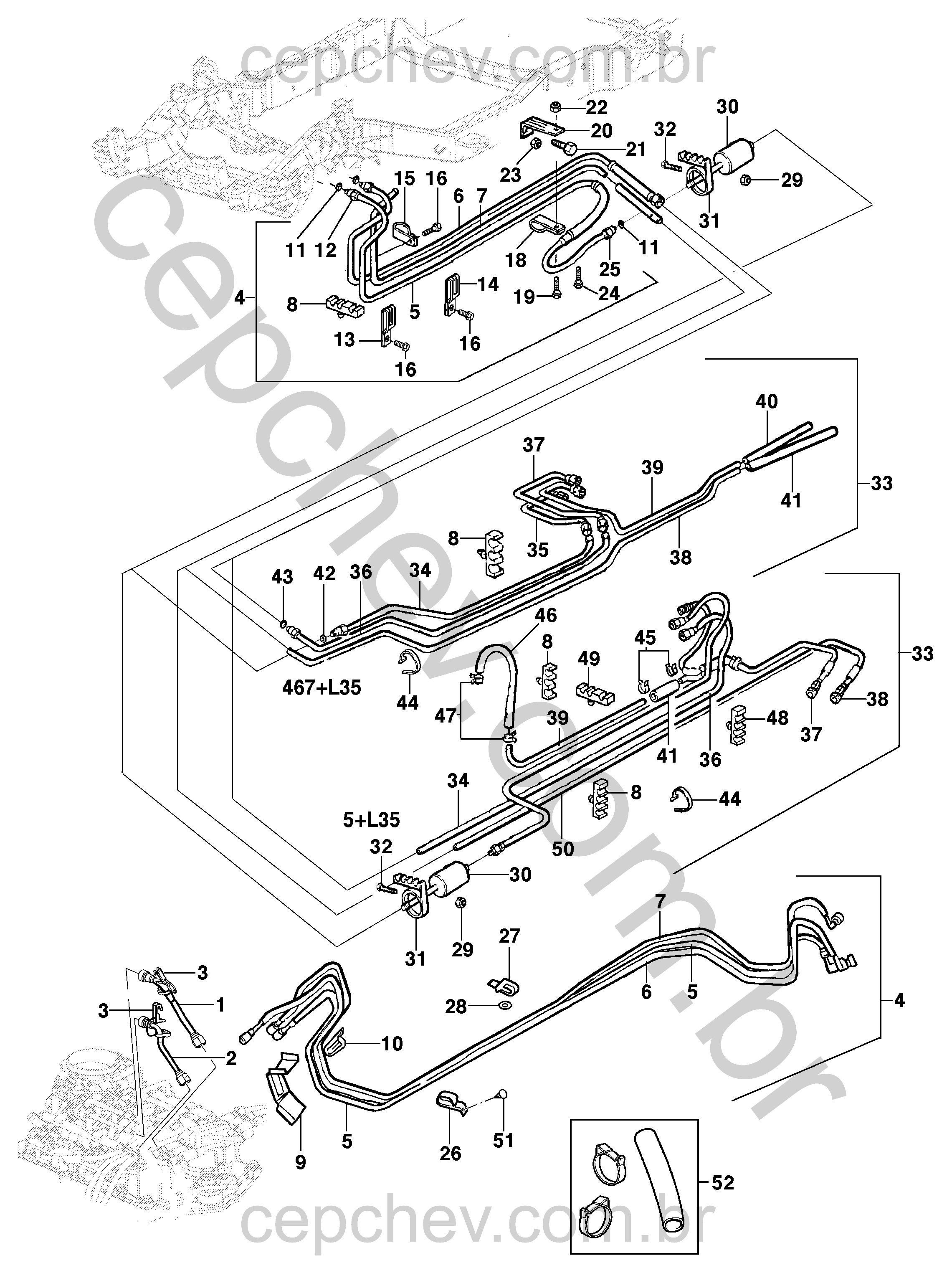 Linha de combustível para motor gasolina L35, LG3 e LW9