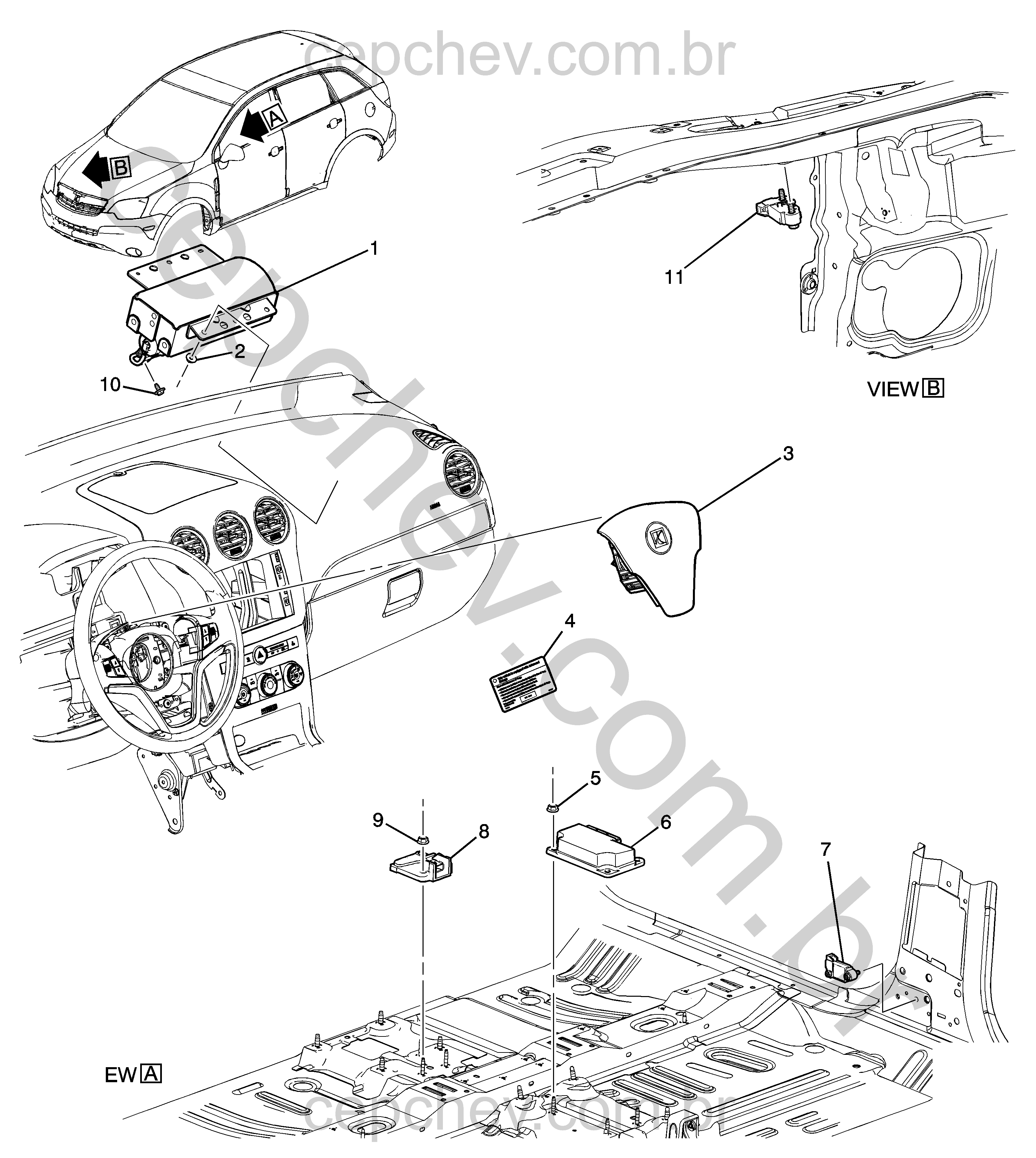 Sistema airbag motorista e passageiro (2008–2010)