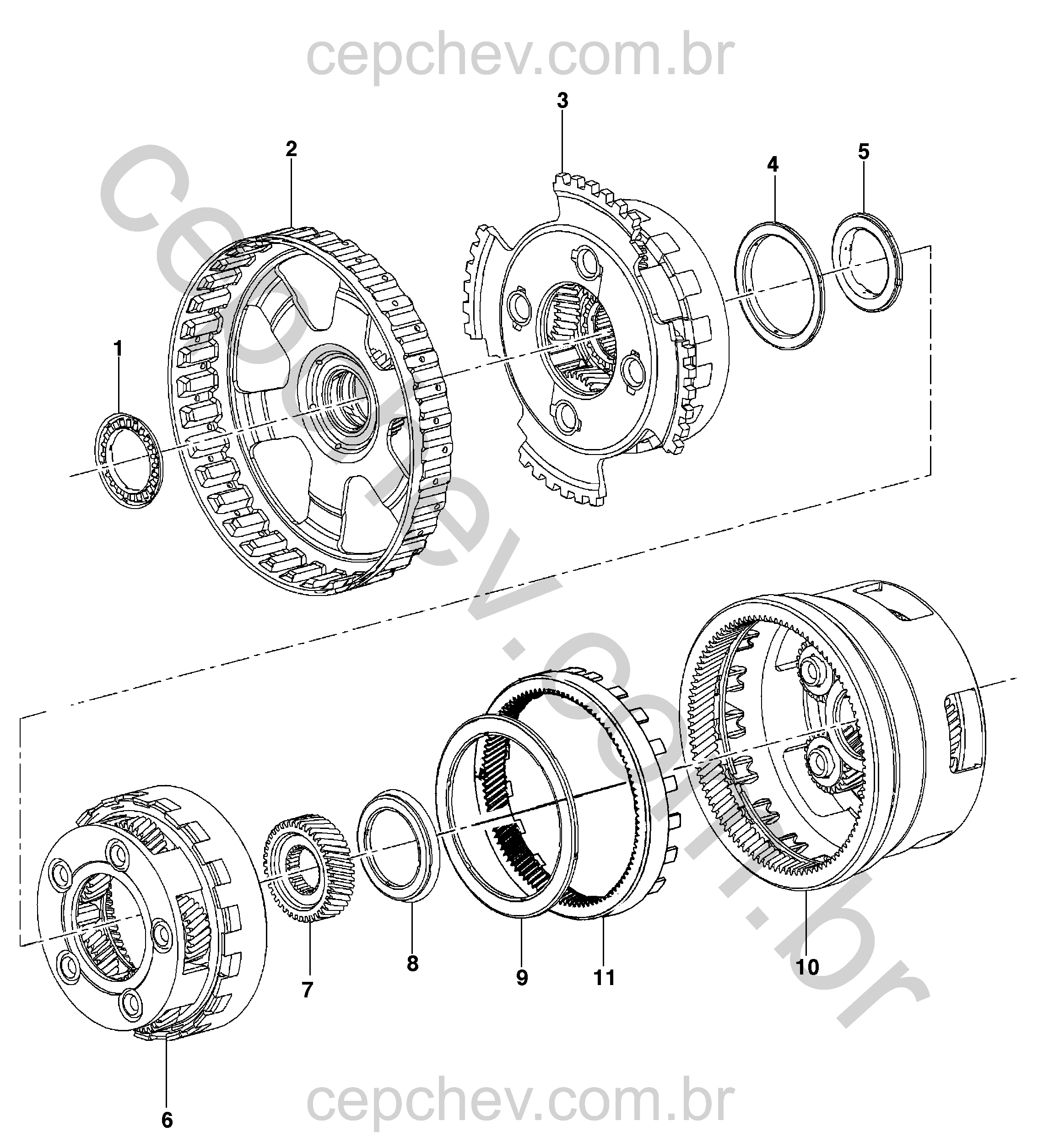 Engrenagens, rolamentos e suportes da transmissão automática (MM1)