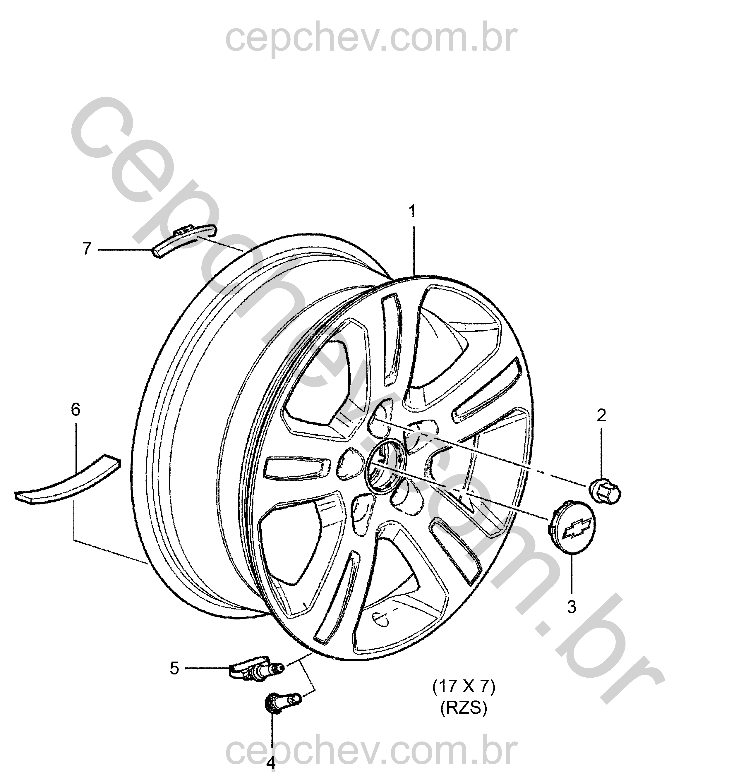 Rodas 17x7 com tampas, sensores e acessórios para pneus