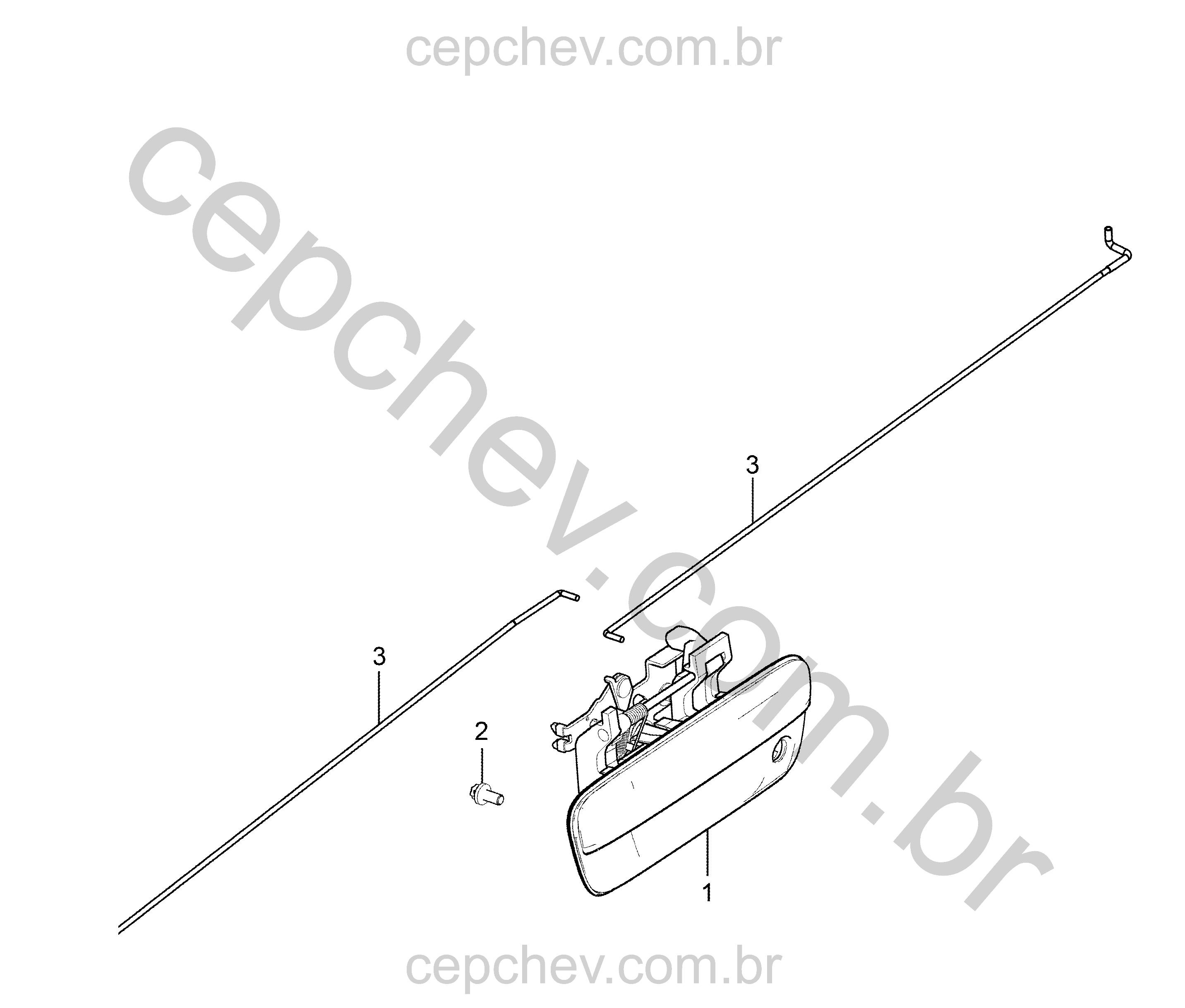 Componentes físicos da tampa elevatória e maçaneta (LHD)