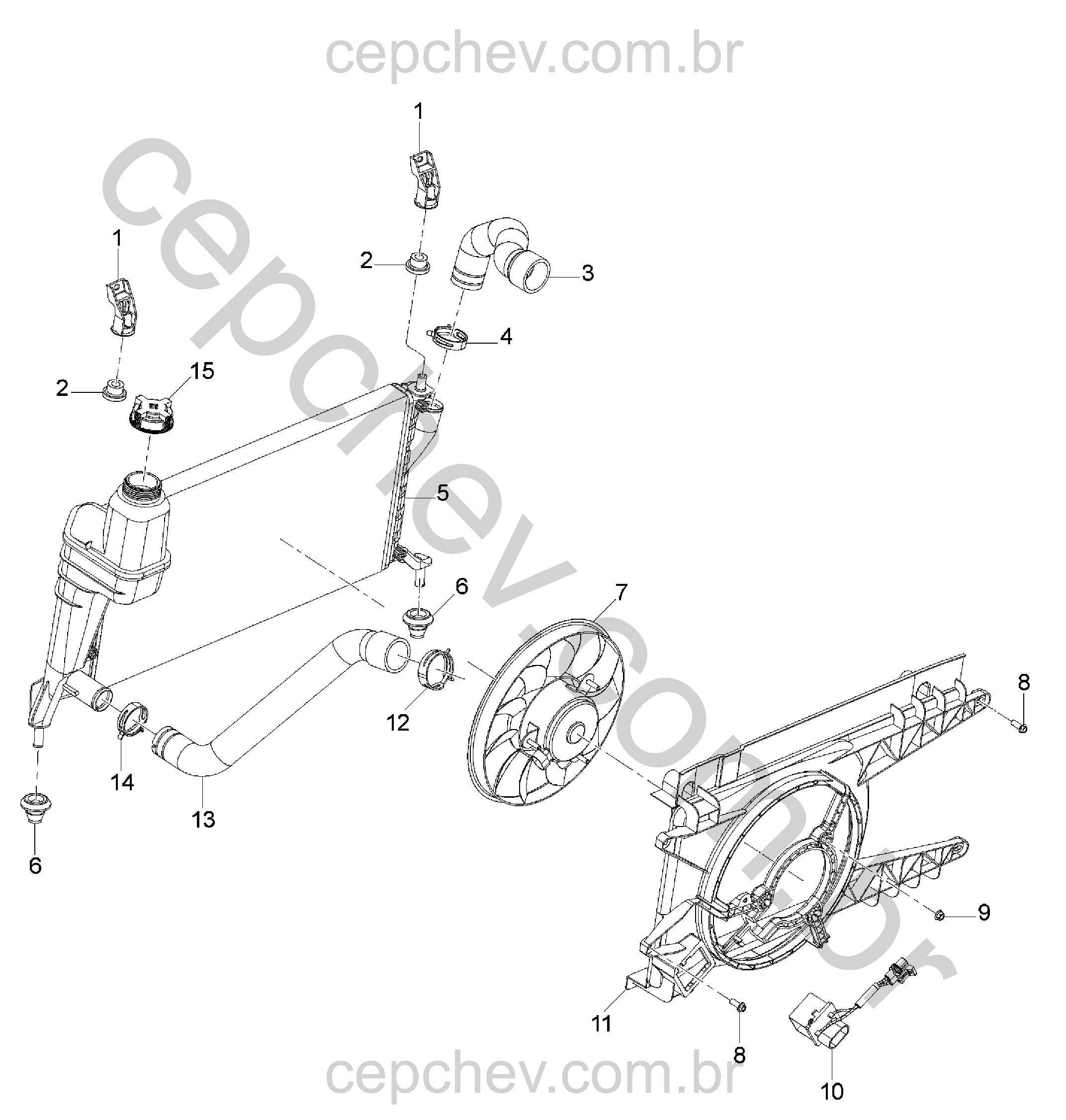 Radiador e peças para arrefecimento do motor e mangueiras (Ø49 mm)