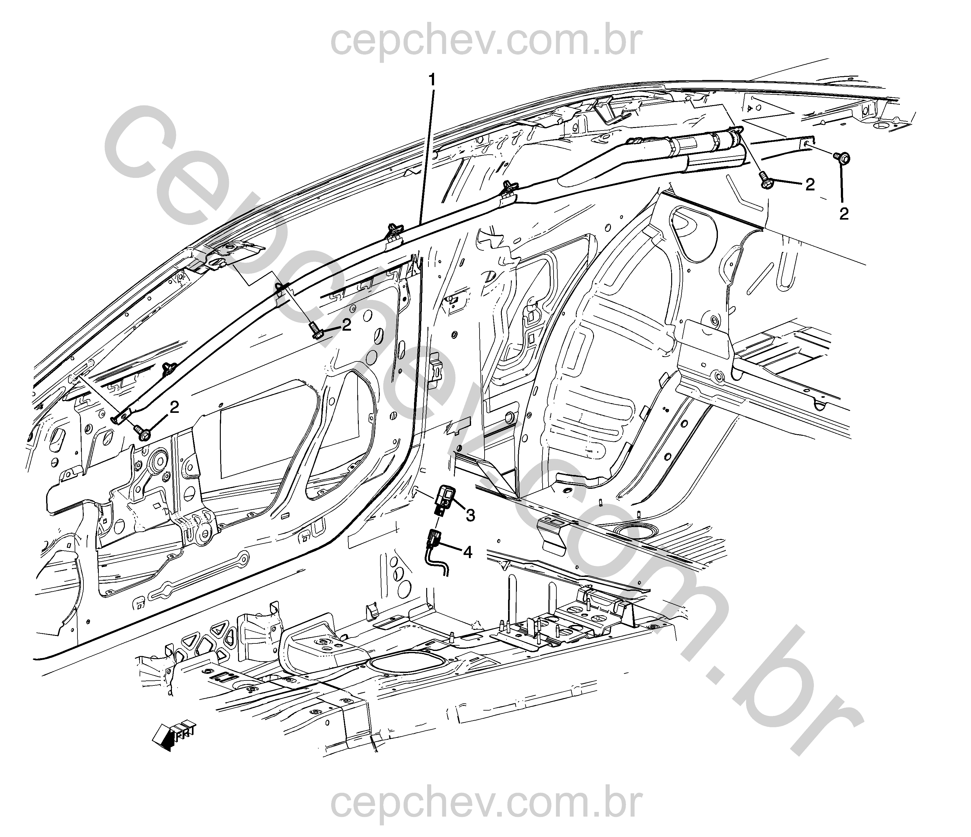 Sistema de proteção airbag lateral e trilho do teto