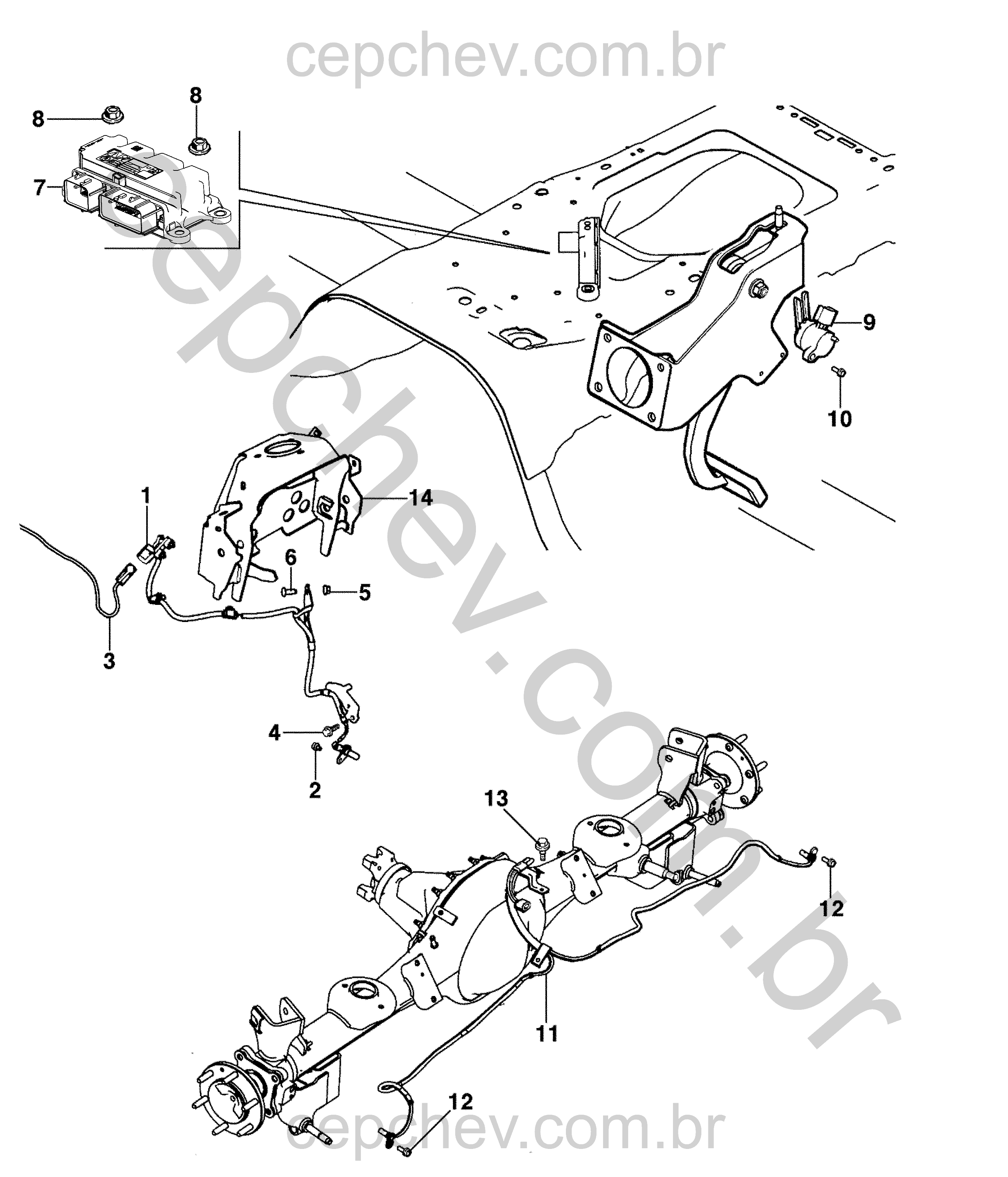 Módulo controle do chassi e sensores de velocidade e pedal freio (2017–2024)
