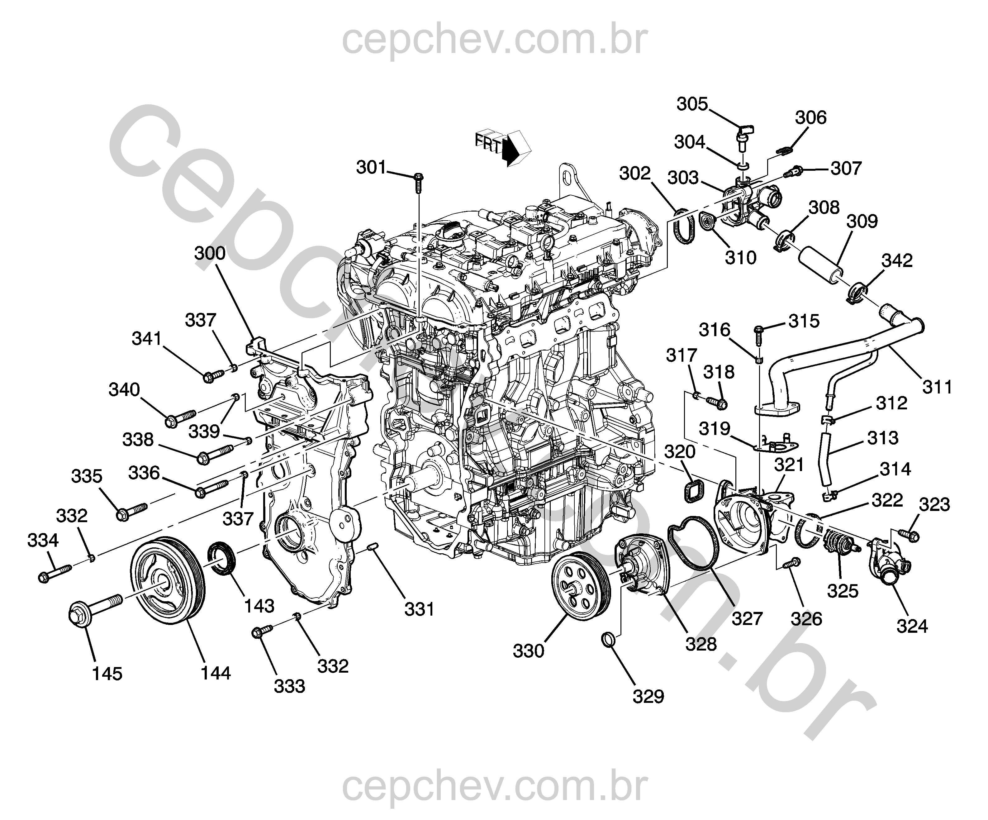 Tampa dianteira e sistema de resfriamento motor 2.0L (2018–2019)